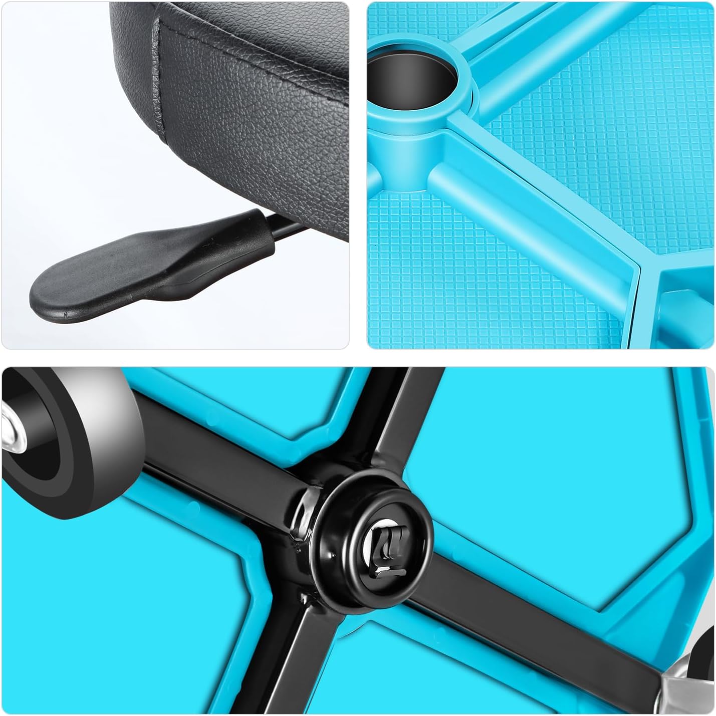 DNA MOTORING Adjustable Height Pneumatic Garage Seat Rolling Mechanic Stool with Tool Tray Storage,300lbs Max Weight Capacity, Blue,TOOLS-00480