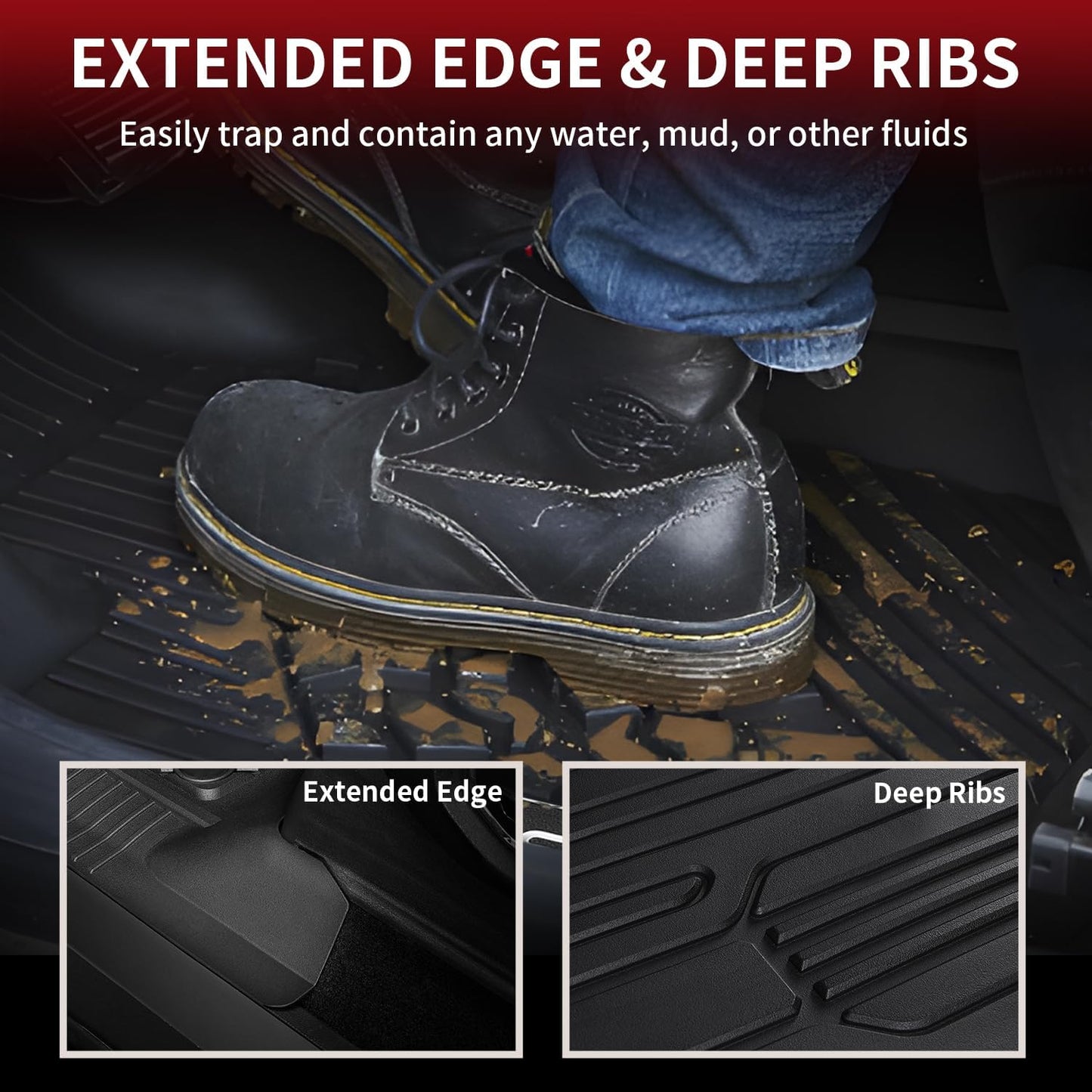 LASFIT Floor Mats for Ford F-150 2015-2025 | F150 Lightning 2022-2025 SuperCrew (Rear w/Fold Flat Storage) Carpet Floor All Weather Car Liners TPE Truck Mats - 1st and 2nd Row, 3pcs Black