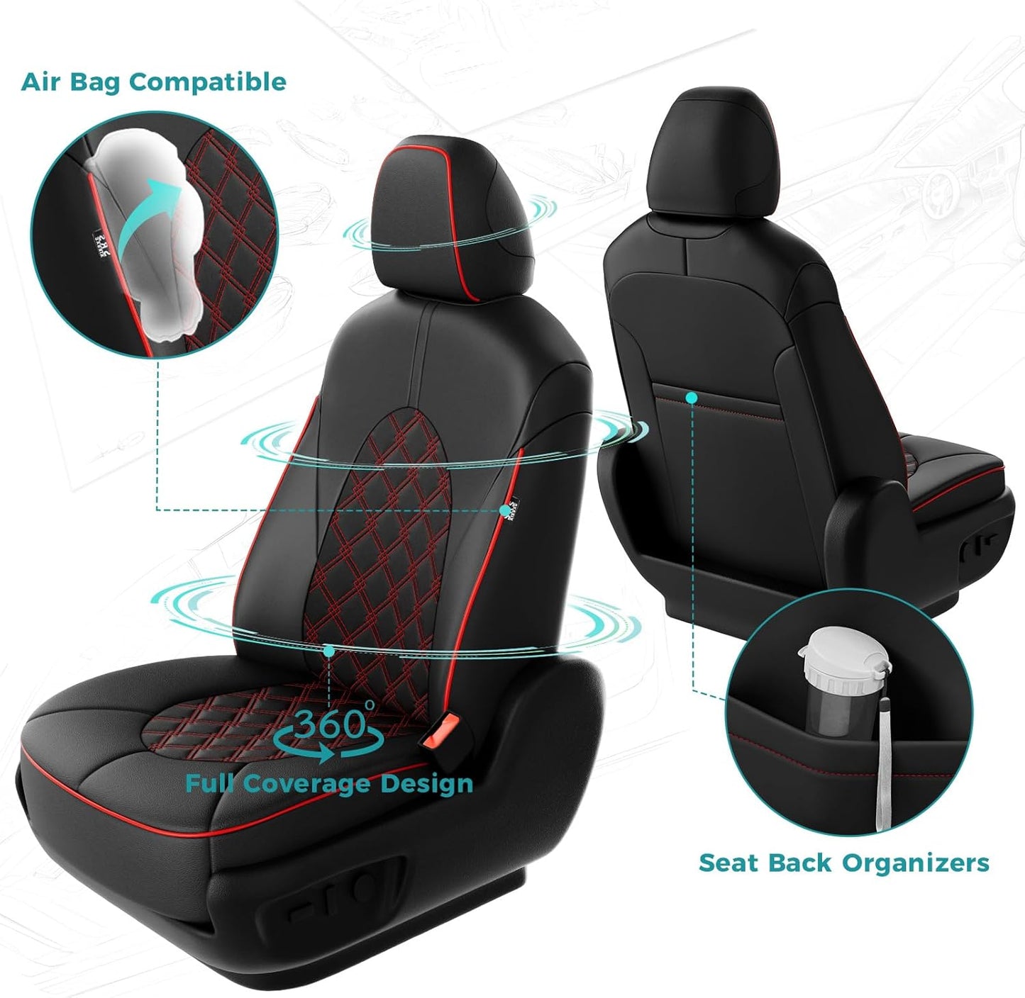 for Toyota Camry Seat Covers XLE XSE V6 2018 2019 2020 2021 2022 2023 2024 - Custom Fit Car Seat Covers Full Set, Breathable Waterproof Leather Seat Covers for Cars, Black Red Not for Hybrid