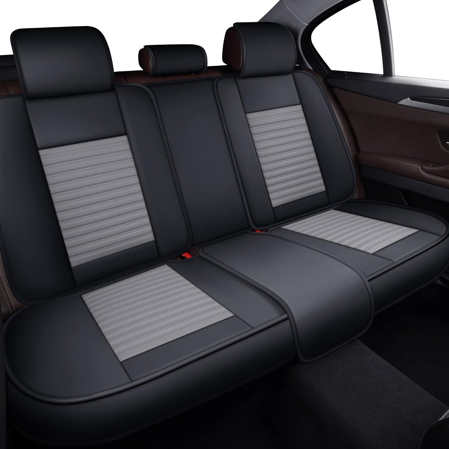 LINGVIDO Car Seat Covers, Breathable and Waterproof Faux Leather Automotive Seat Covers for Cars SUV Truck Sedan,Universal Anti-Slip Driver Seat Cover with Backrest(Rear Seat, Gray+Black)