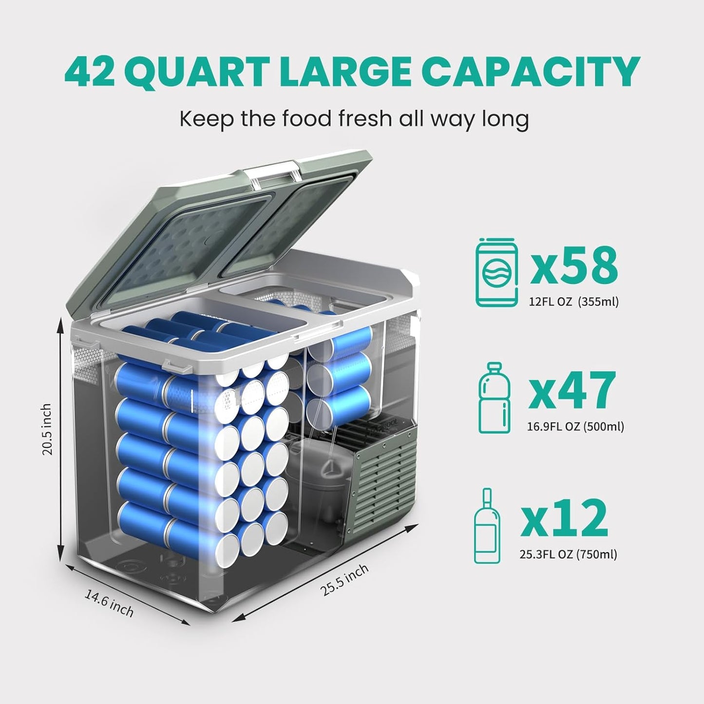 Alpicool 12V Refrigerator Freezer, Portable Refrigerator for Car with Dual Zone 42QT. Car Refrigerator Portable Freezer -4℉-68℉ RV Refrigerator Electric Cooler for Car Freezer Truck Outdoor Camping