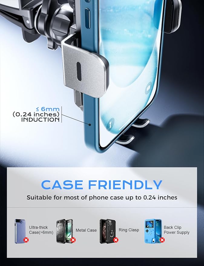 CHGeek Wireless Car Charger, 15W Fast Charging Auto Clamping Car Charger Phone Mount Phone Holder fit for iPhone 15 14 13 12 11 Pro Max Xs, Samsung Galaxy S25 Ultra S24 S23 S22, S21, S20, Silvery