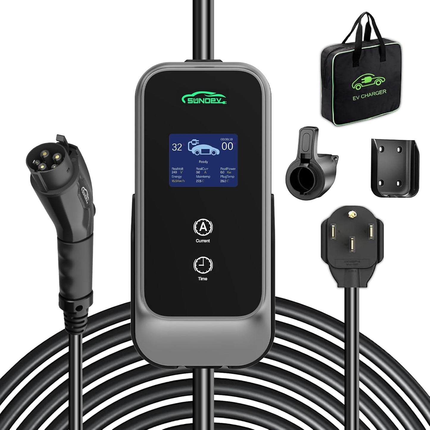 Level 2 EV Charger, 32A 240V Electric Car Charger for SAE-J1772 EVs, Indoor/Outdoor Portable EV Chargers with 25FT Cable, NEMA 14-50 Plug, Adjustable Current & Schedule Charging Time