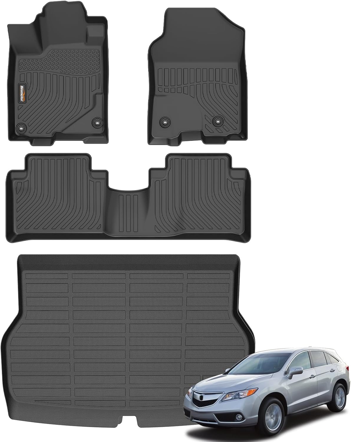Binmotor-Custom Floor Mats & Cargo Liner for Acura RDX 2013 2014 2015, Front & 2nd Row & Cargo Mat Full Set, TPE All Weather Car Floor Mat for Acura RDX Accessories Floor Liners