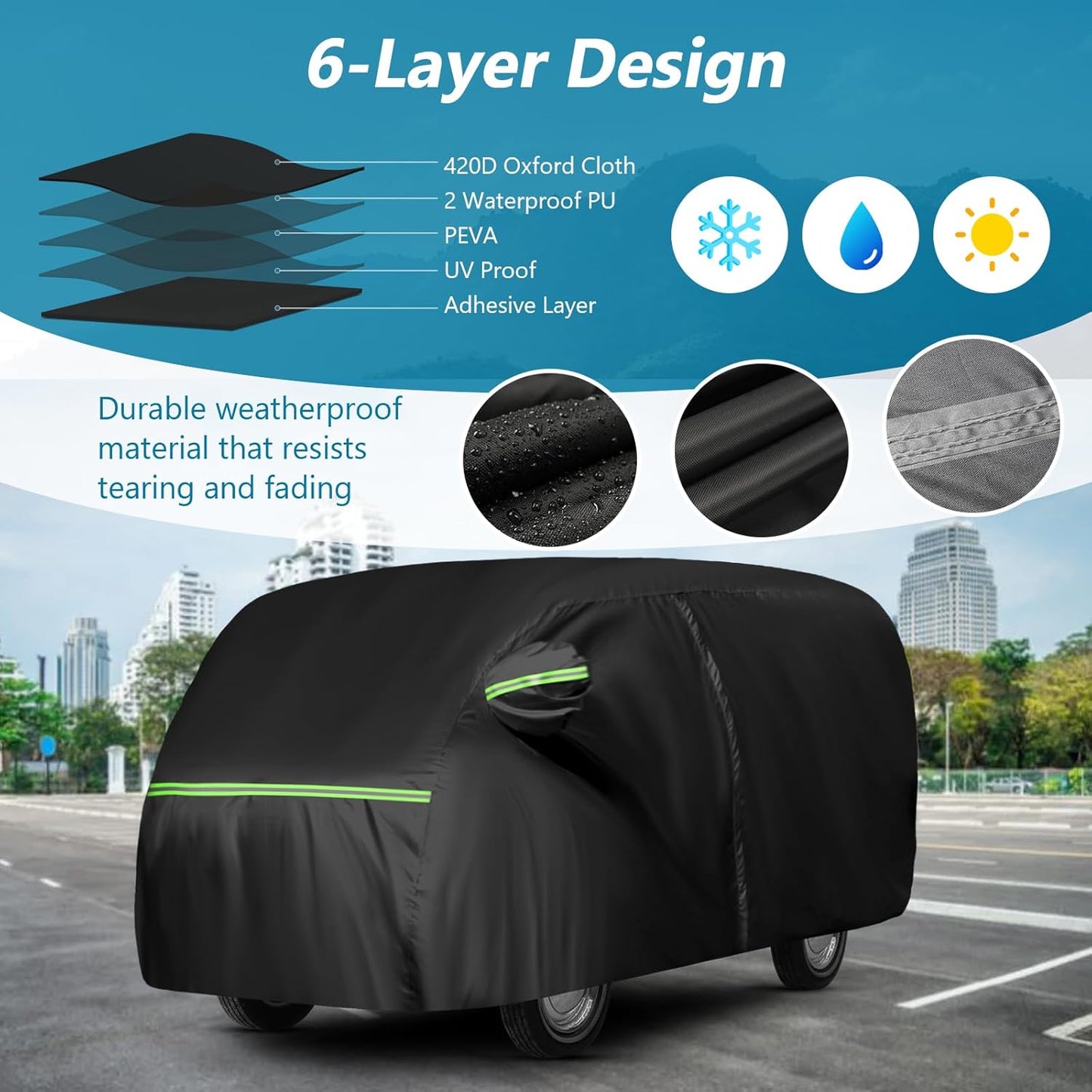 Waterproof Car Covers for 1950-1992 VW Bus T1 T2 T3, 420D Oxford Cloth Sun Heat Protection Outdoor Full Covers with Driver Side Zipper Windproof Heavy Duty All Weather for 1950-1992 VW Bus T1 T2 T3