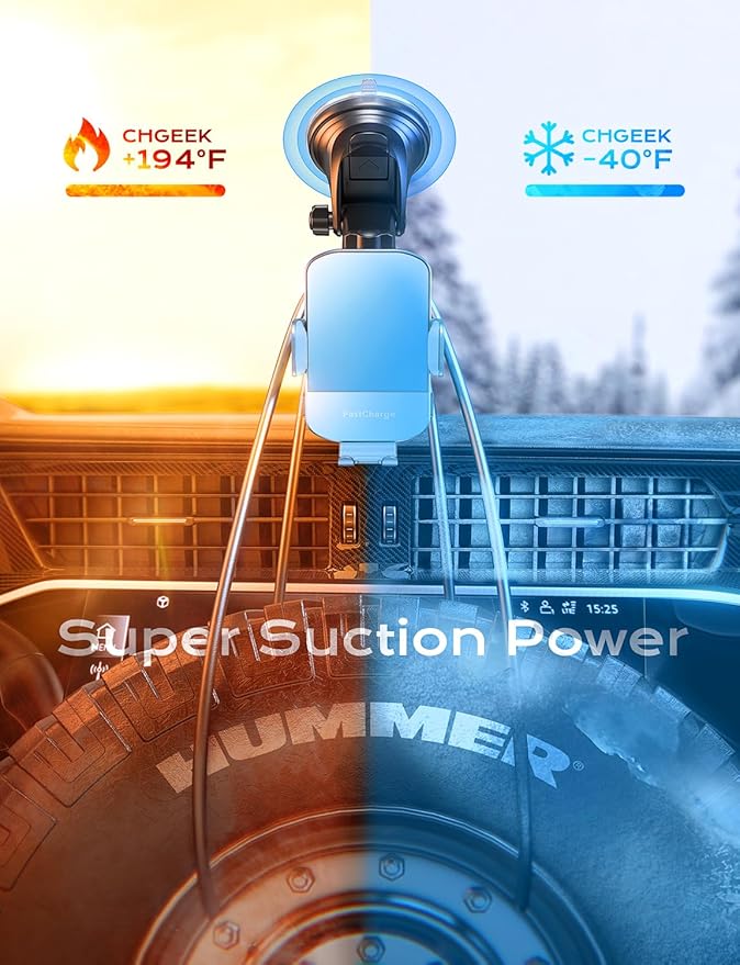 CHGeek 15W Fast Charging Auto Clamping Car Charger Phone Mount Phone Holder (Cyan)