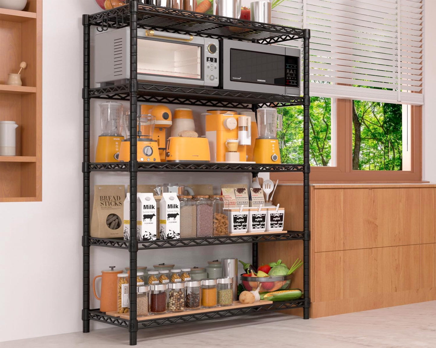 PrimeZone Wire Metal Storage Shelves - 5 Tier Adjustable NSF-Certified Heavy Duty Garage Shelving Unit Organizer Rack, Steel Utility Shelf for Kitchen, Pantry, Closet, 35.5" W x 14" D x 72" H, Black