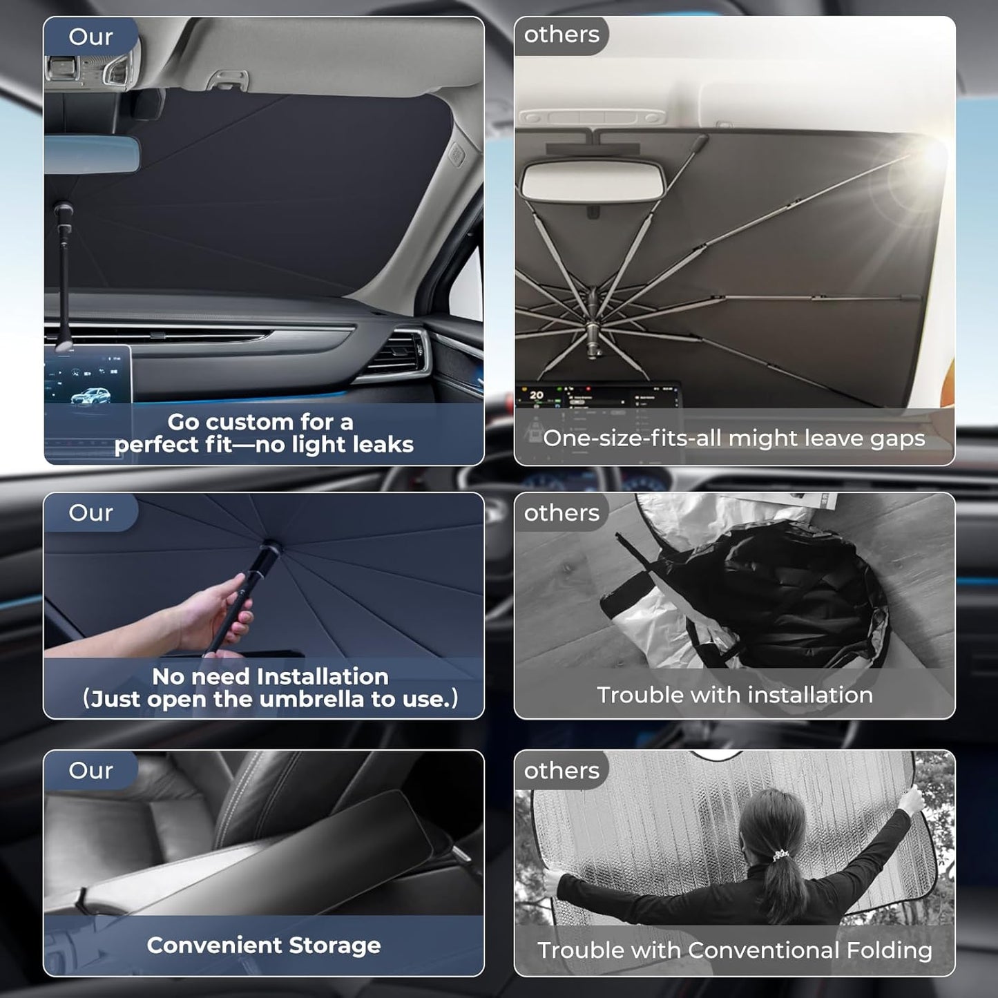 Windshield Sun Shade Umbrella for 2022-2025 Jeep Wagoneer Accessories: Custom Fit 240T Silver, Double Thickened, Foldable Sunshade Window Sun Visor, Ultimate 99% UV Blocking for Series I/II/III