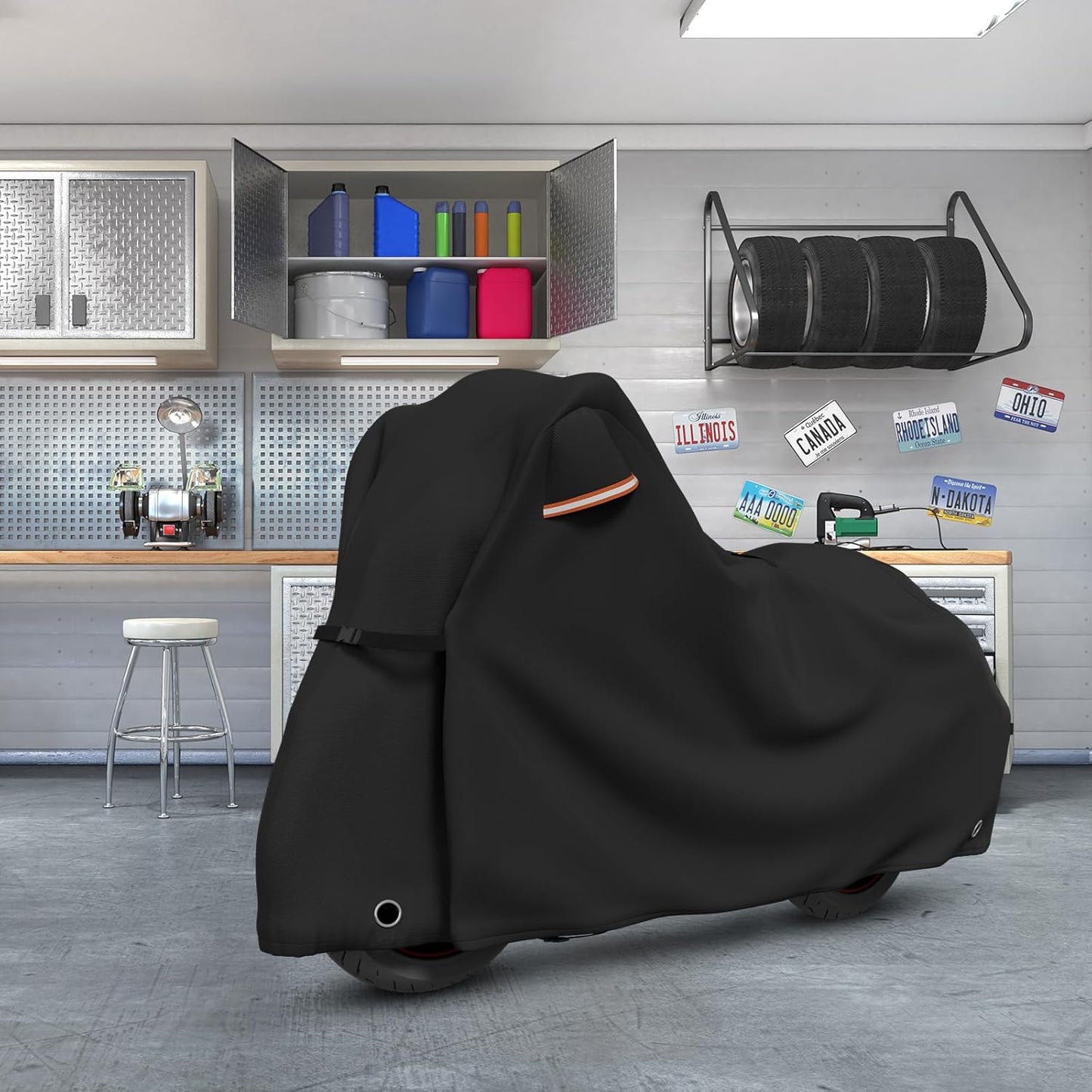 STARTWO Motorcycle Covers Waterproof Outdoor Storage Heavy Duty All Season Universal Vehicle Cover for Harley Davidson Sport, Cruisers, Softail, Adventure Series and Most Motorcycles 96"x43"x55" Black