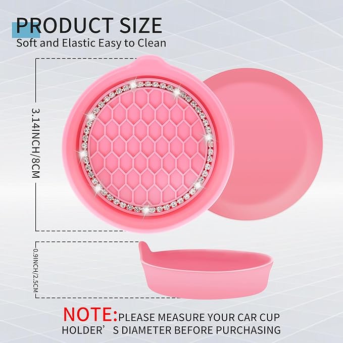 Amooca Car Cup Coaster Universal Non-Slip Cup Holders Bling Crystal Rhinestone Car Interior Accessories 4 Pack Peach Pink
