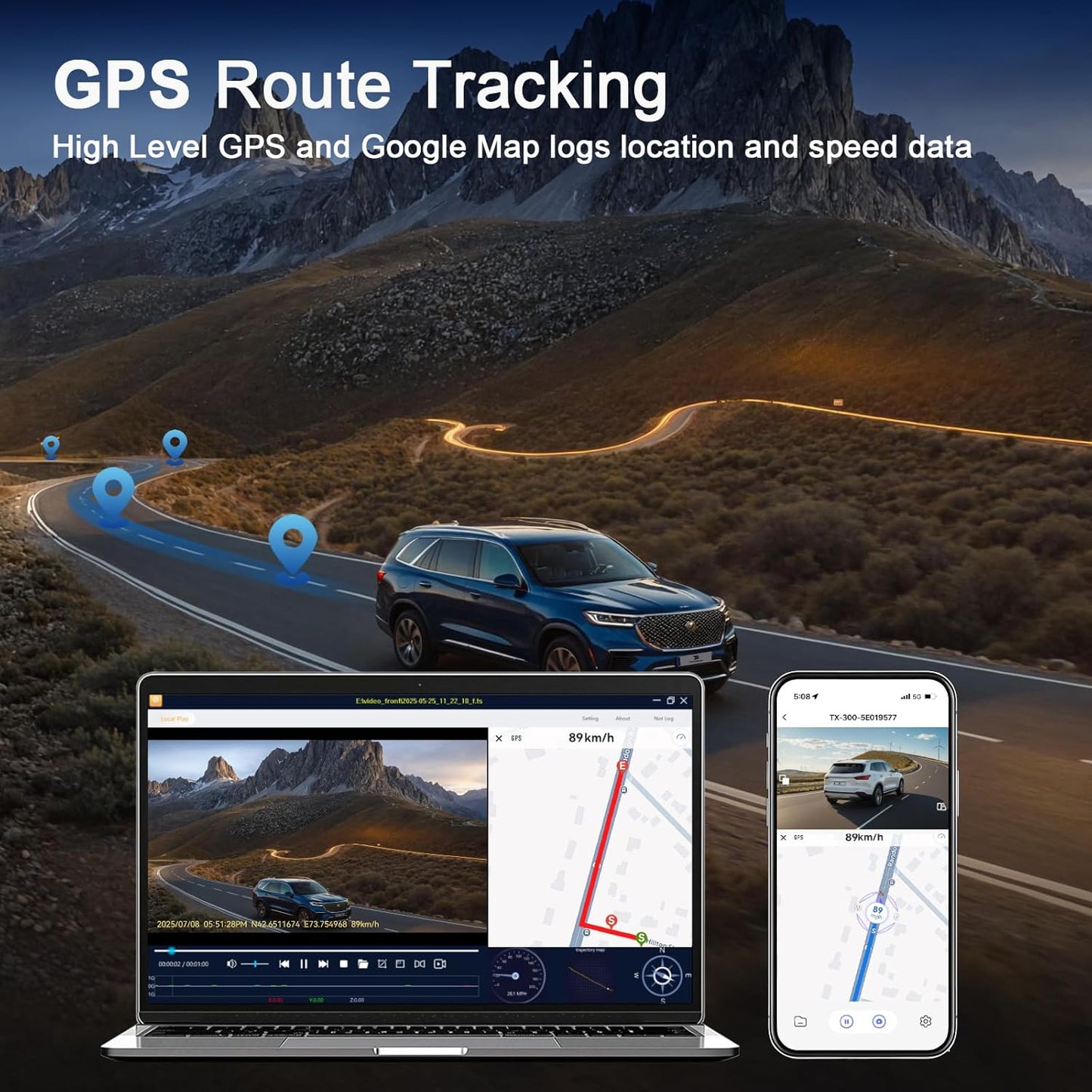 Dash Cam, 4K Dash Cam Front and Rear with ADAS, 170°/150° Wide View, Starlight Night Vision, GPS, WDR, G-Sensor, App Support, 24H Parking Mode, 64GB Card Included