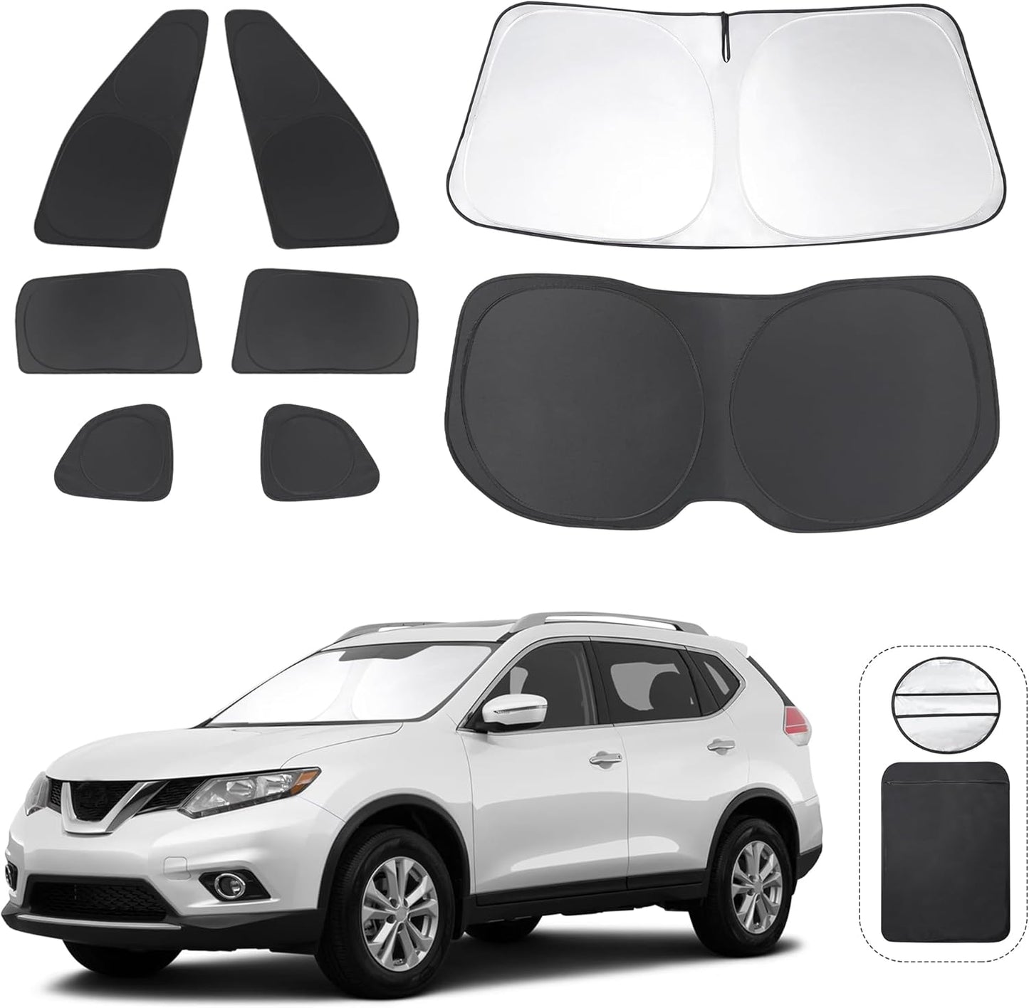 TINGLU Window Shades for Nissan Rogue 2014-2020(NOT for Rogue Sport & 2021 Rogue 3rd Gen. T33) Accessories Full Windows Rear Triangular Windshield Sun Shade Sun UV Rays Privacy Protection 8PCS