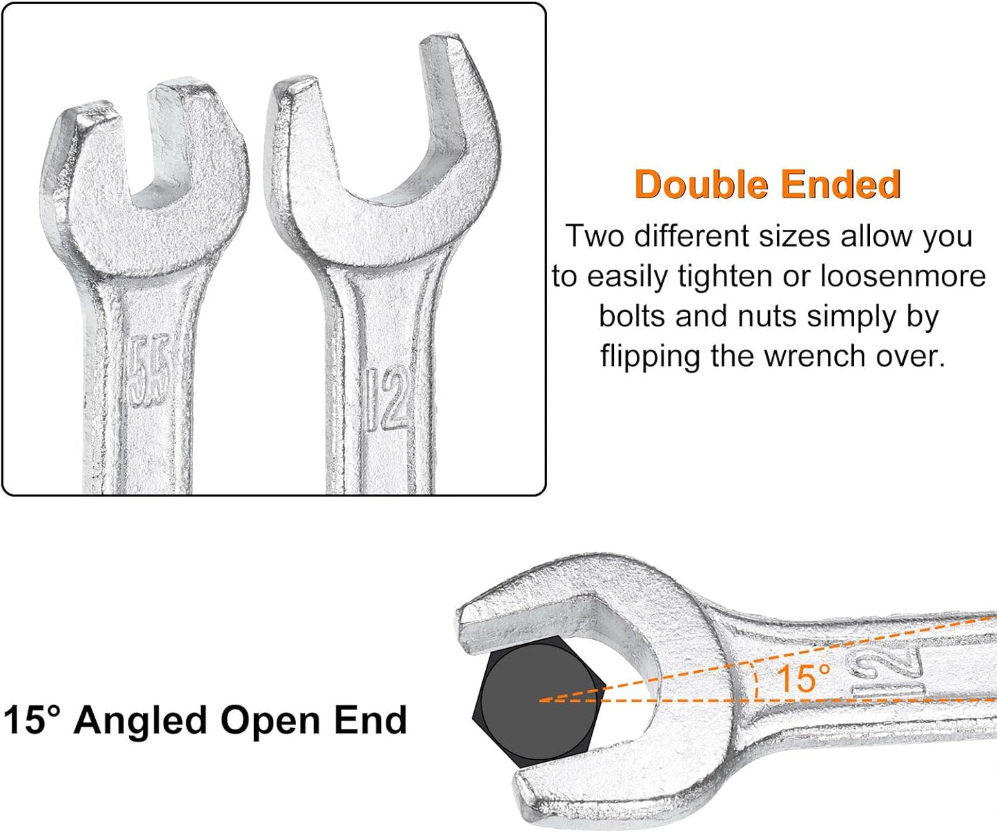 HARFINGTON 2pcs Double Open End Wrench 24mm x 27mm Metric 15 Degree Offset Angle Small Flat Head Wrench Galvanizing Open Ended Spanner for Automotive Repair Furniture Assembly