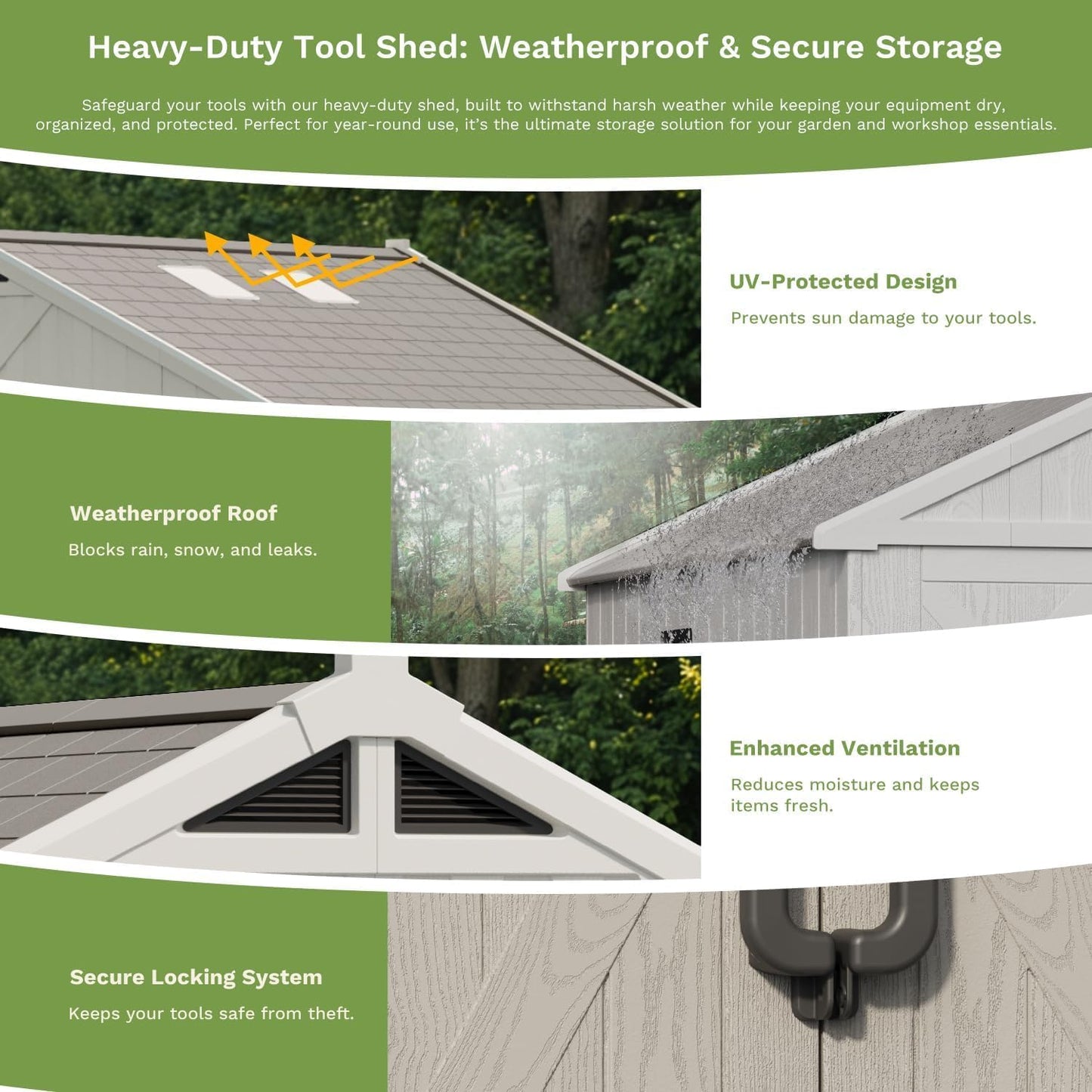 Patiowell 10 x 8 FT Outdoor Storage Shed, Plastic Shed with Floor and Skylight, Resin Storage Shed with Four-Window and Lockable Door for Garden, Patio, Backyard, Beige