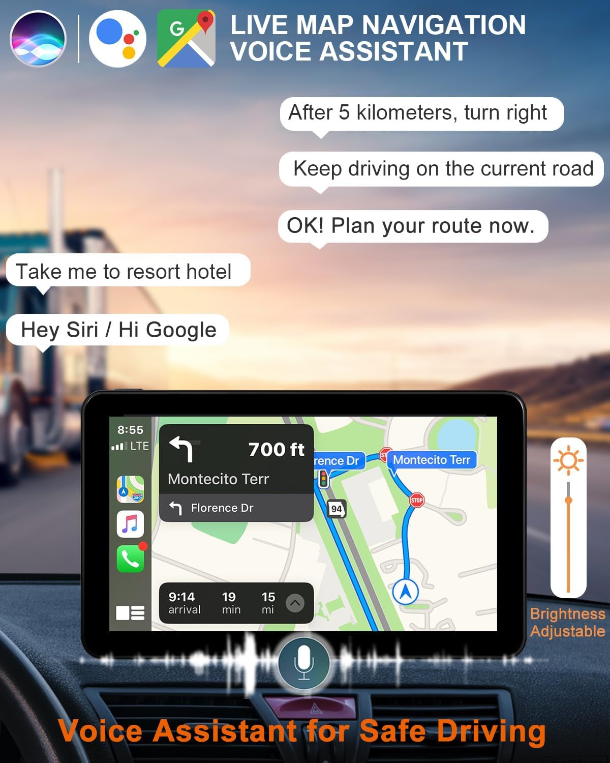 Compatible Wireless Apple CarPlay Android Auto Screen for Car, 7" Touch Screen Naivgation Car Stereo Portable CarPlay Bluetooth Mirror Link, Siri, AirPlay, AUX, Voice Assistant
