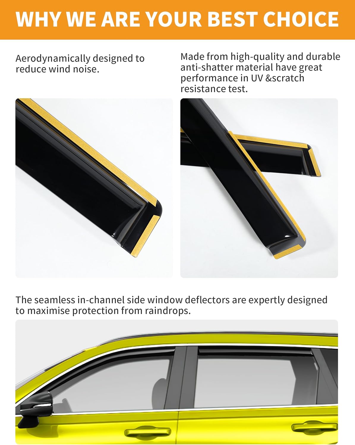 in-Channel Window Rain Guards Fit for Truck Chevrolet(Chevy) Silverado/GMC Sierra 2014-2018 Crew Cab Extra Durable Window Deflectors Vent Visors Shades Car Accessories Visors Rain Guards