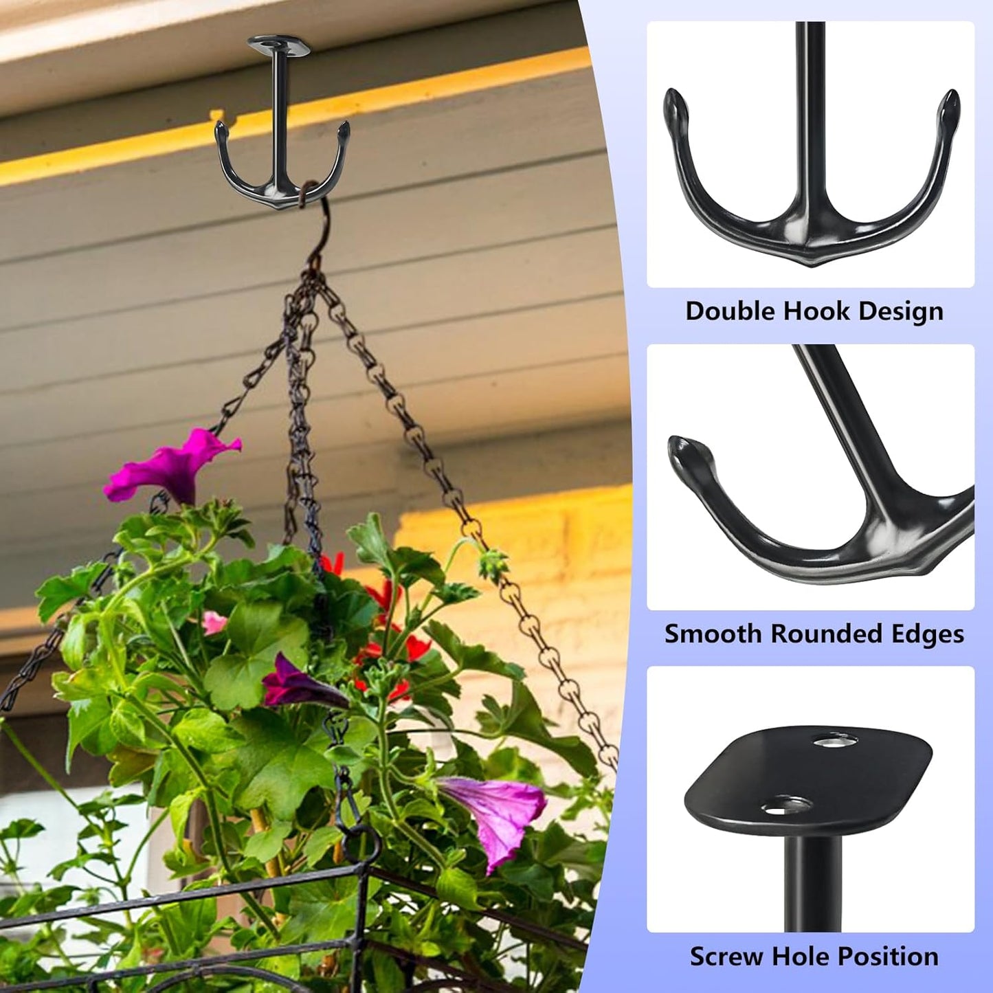 Anchor Two Prong Ceiling Hook for Closet Top Bathroom Kitchen Cabinet Garage Pack of 8 (Black)