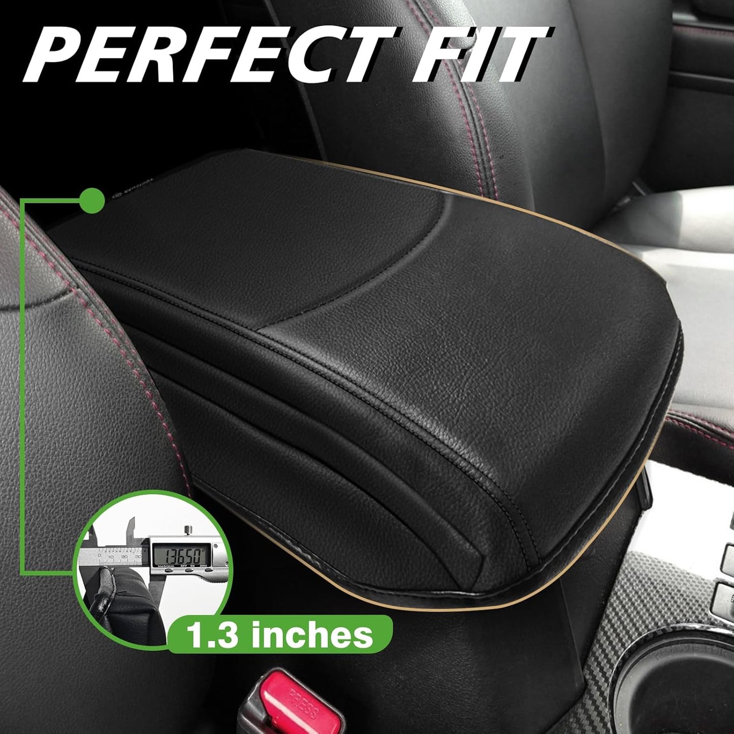 Muslogy Center Console Armrest Cover Compatible with Toyota 4Runner 2010-2024 Comfort Armrest Pad Arm Rest Cushion Vegan Leather Protector 1-Inch Extra Thick