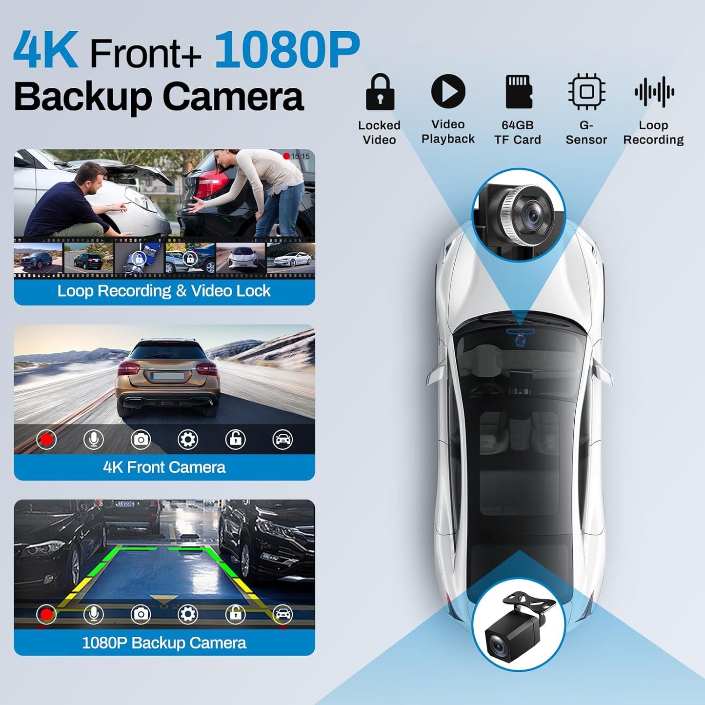 Wireless Carplay Screen for Car with 4K Dash Cam, 9" Portable Carplay & Android Auto, Car Touchscreen with 1080p Backup Camera, GPS Navigation/Voice Control/BT/Mirror Link/FM