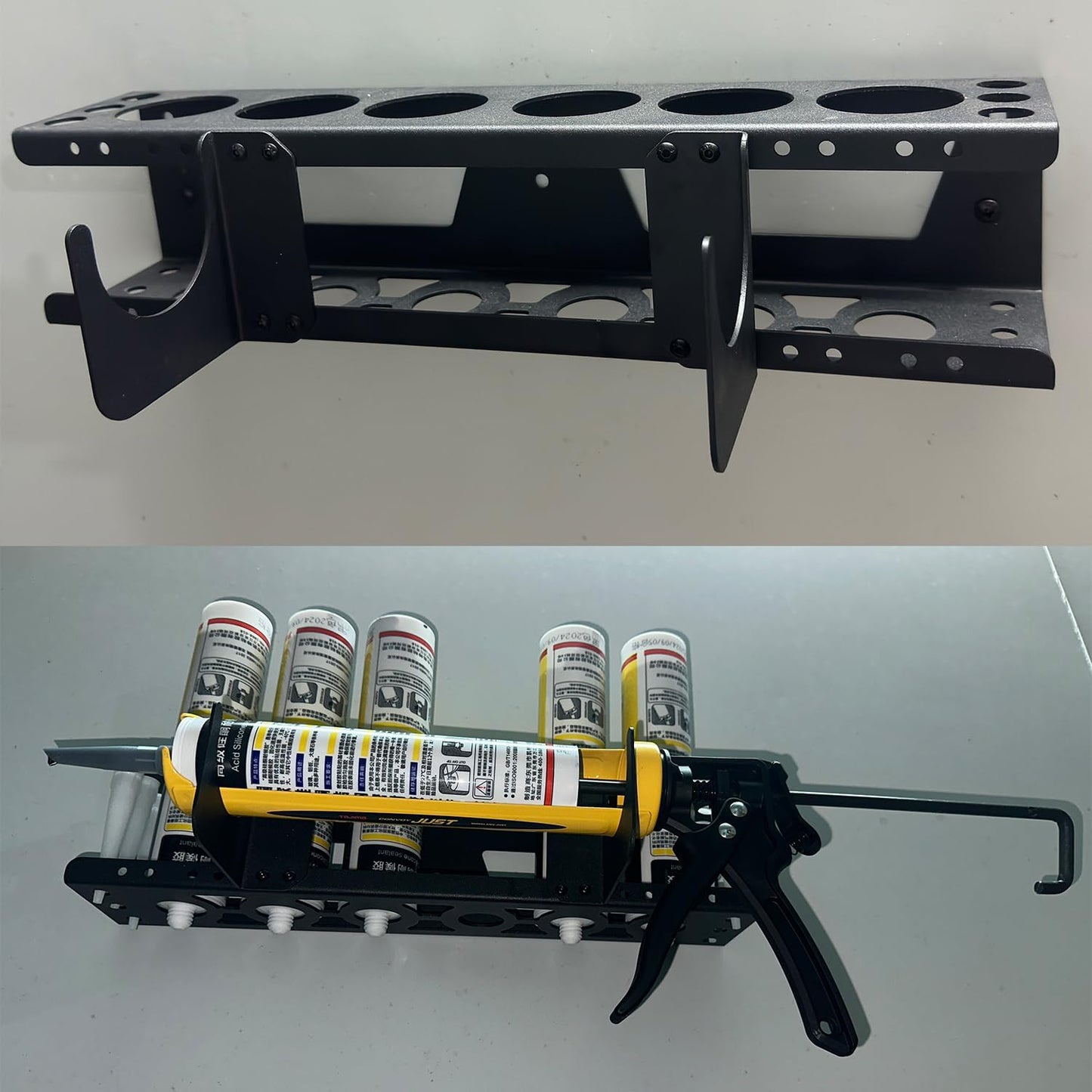 Caulking Tube and Caulking Gun Holder, Caulking Gun Storage Rack, Handy Rack for Caulking Tubes and Gun, Caulking Gun Holder Caulking Gun Storage Organizer for Workshop, Shop, Garage (1)