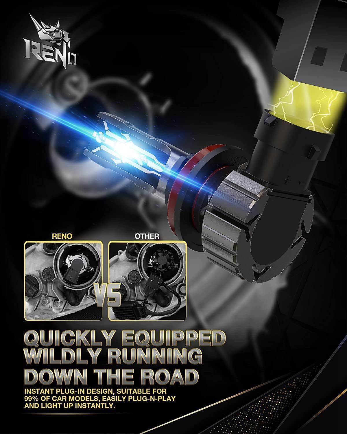 RENO H11 Bulb, H11 Fog Lights Bulb, H11 Light Bulbs Fanless In Line H9 H8 Car Fog Bulb Plug and Play, Pack of 2