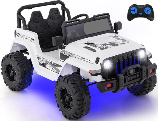 INFANS Kids Ride on Car Truck with 2.4G Remote Control, 12V Battery Powered Electric Cars for Kids w/3 Speeds, Battery Display, LED Lights, Safety Belt, Music & Horn, Bluetooth/FM/USB (White)