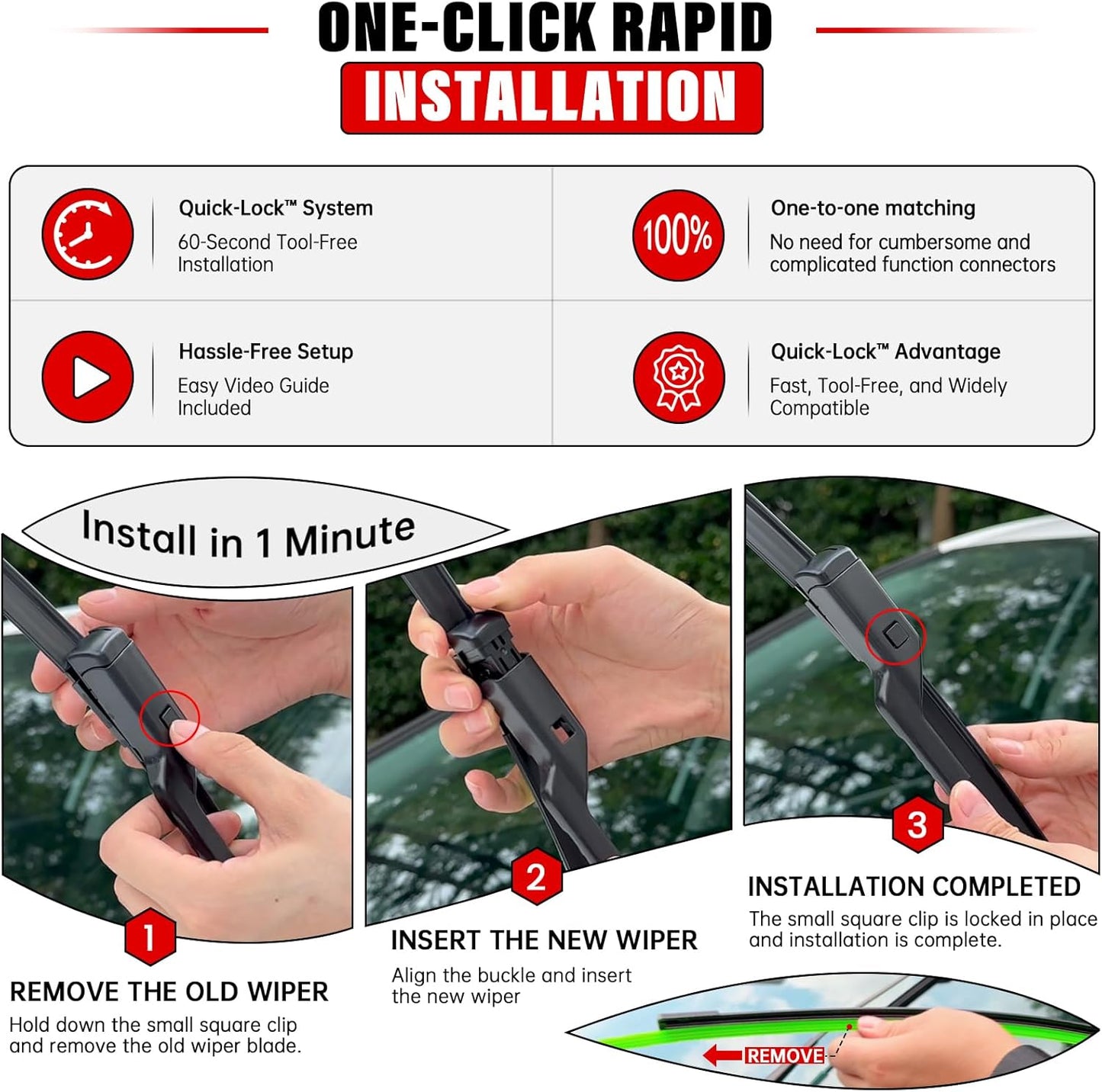 Windshield Wiper Blade Set Replacement for Lexus RX350 2016 2017 2018 2019 2020 2021 Original Equipment Replacement Front Rear Windshield Wiper Blade-26"/20"/16" (Set of 3) Top Lock