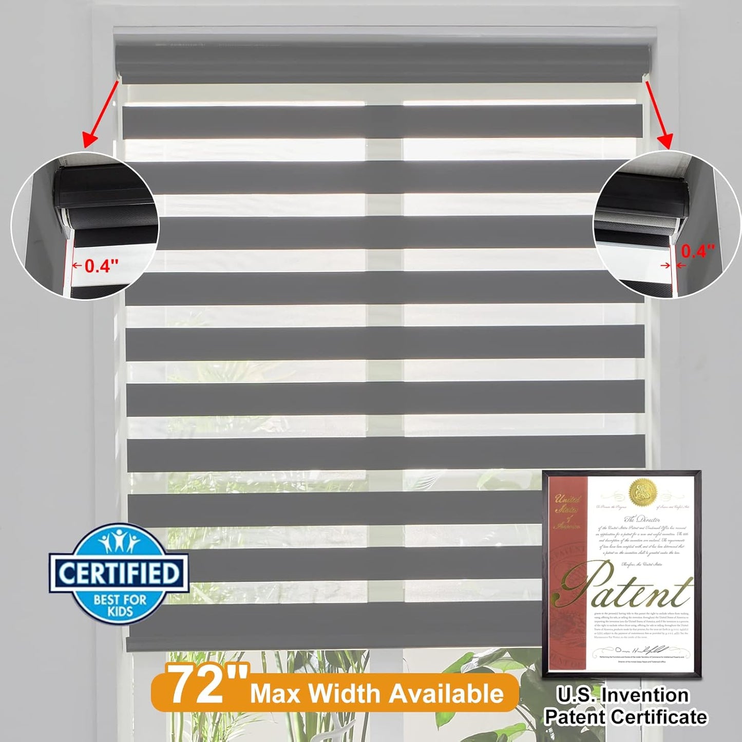 Persilux Cordless Zebra Blinds for Windows Free-Stop Roller Windows Shades (46" W X 72" H, Black) Dual Layer Light Control for Day and Night, Light Filtering Sheer Shades for Home, Easy to Install