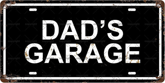 DAD'S GARAGE Space Vintage Metal Tin Sign License Plate Bar Cafe Garage Cave Home Room Wall Bathroom Farmhouse Garden Porch Patio Decor, 12 x 6 Inch