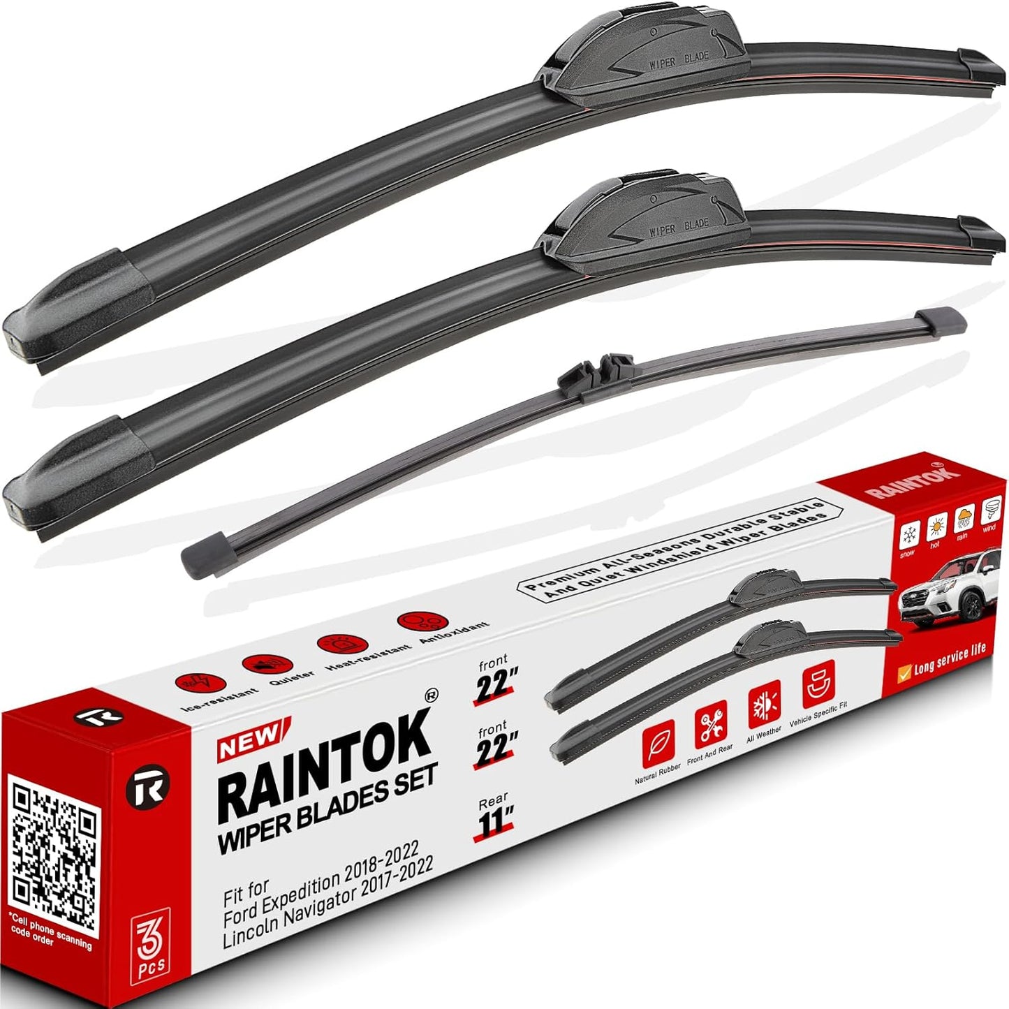 Windshield Wiper Blades Replacement for Ford Expedition Lincoln Navigator 2018 2019 2020 2021 2022 Original Factory Quality Front Rear Wipers Blade Set for My Car - 22" 22" 11" (Pack of 3)