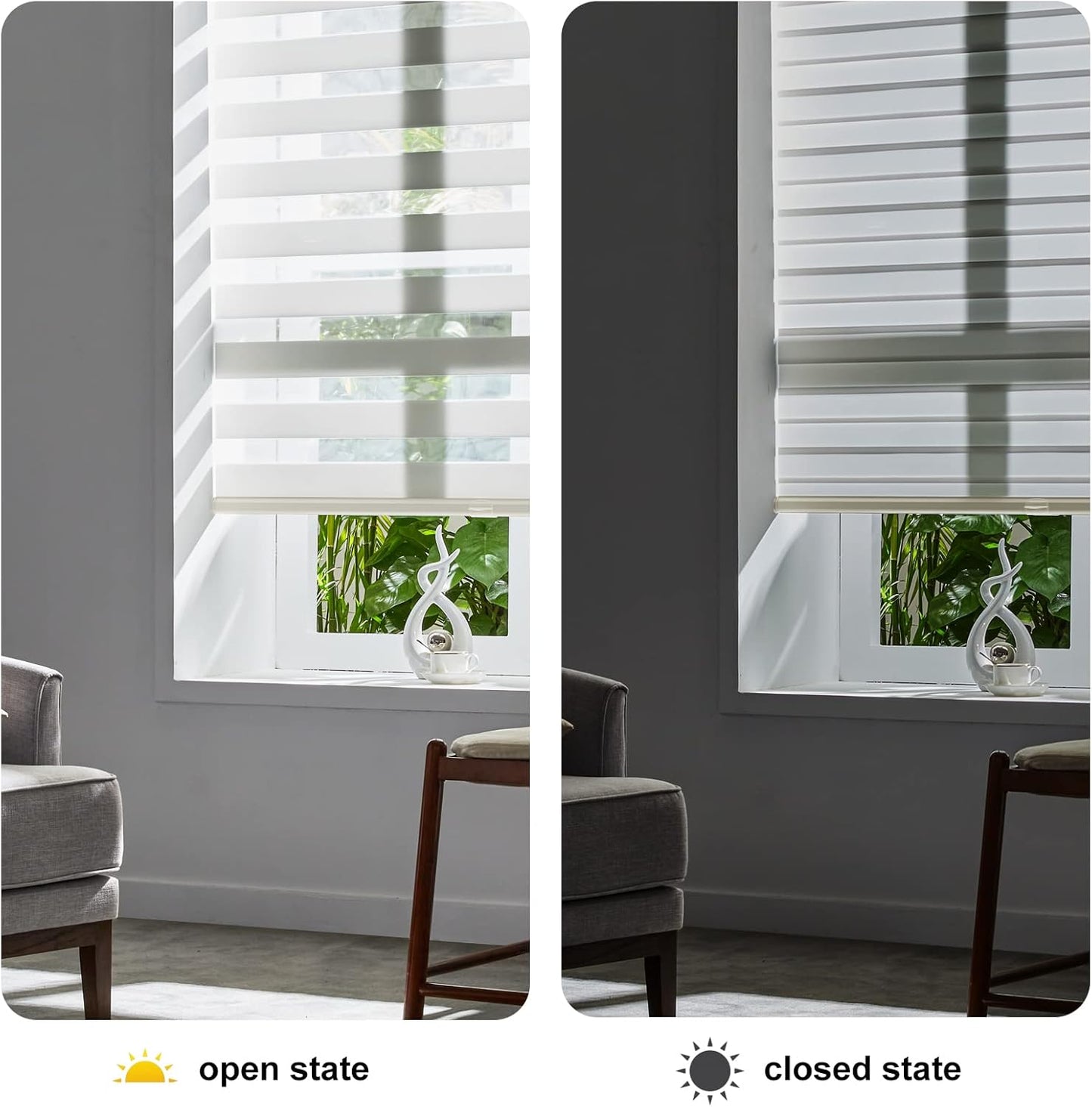 Persilux Cordless Zebra Blinds for Windows Free-Stop Roller Window Shades (39" W X 72" H, Cream) Dual Layer Light Control for Day and Night, Light Filtering Sheer Shades for Home, Easy to Install