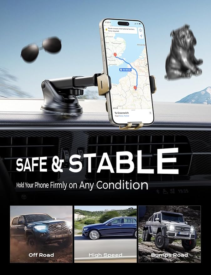 CHGeek Wireless Car Charger, 15W Fast Charging Auto Clamping Car Charger Phone Mount Phone Holder fit for iPhone 15 14 13 12 11 Pro Max Xs, Samsung Galaxy S25 Ultra S24 S23 S22, S21, S20, Golden