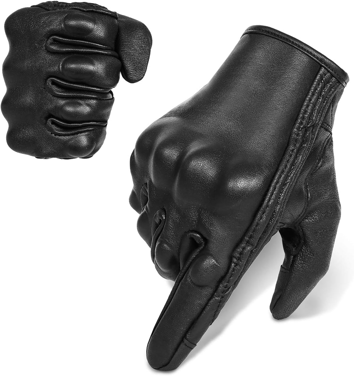 Full Finger Goat Skin Leather Touch Screen Motorcycle Gloves Men S,M,L,XL,XXL (Non-Perforated, L)