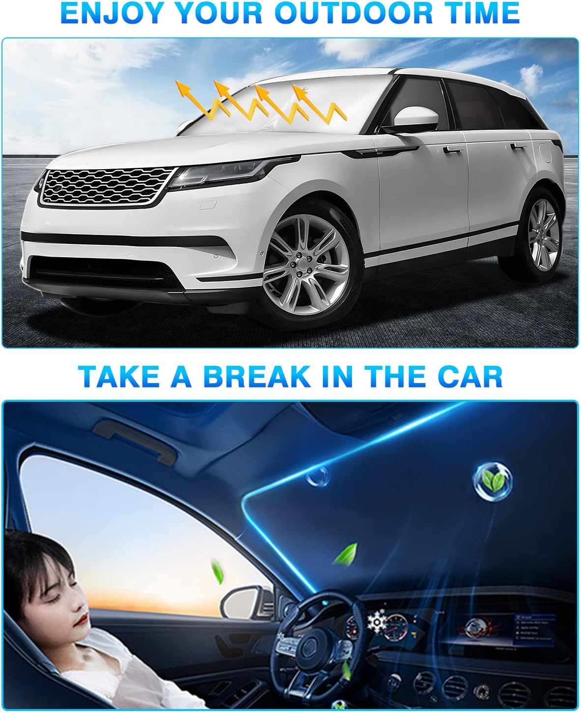 KUST Windshield Sun Shade for 2017-2024 2025 2026 Land Rover Range Rover Velar Accessories Window Shade Sun Visor Cover Foldable Blocks UV Rays Keep Car Cooler