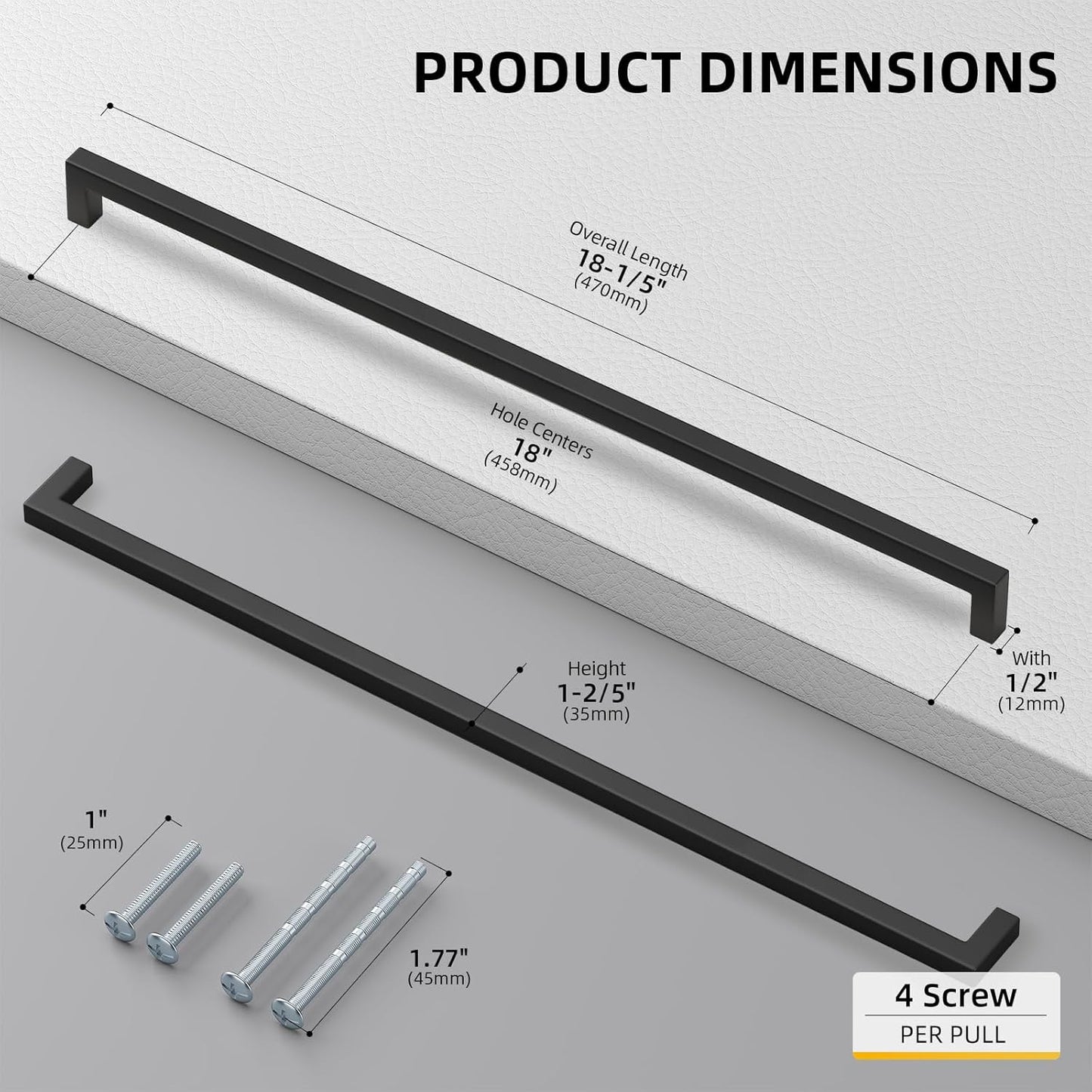 goldenwarm 50 Pack 18INCH Black Cabinet Pulls Kitchen Cabinet Handles-LSJ12BK458 Square Drawer Handle Metal Bathroom Cabinets Hardware 458mm Hole Center