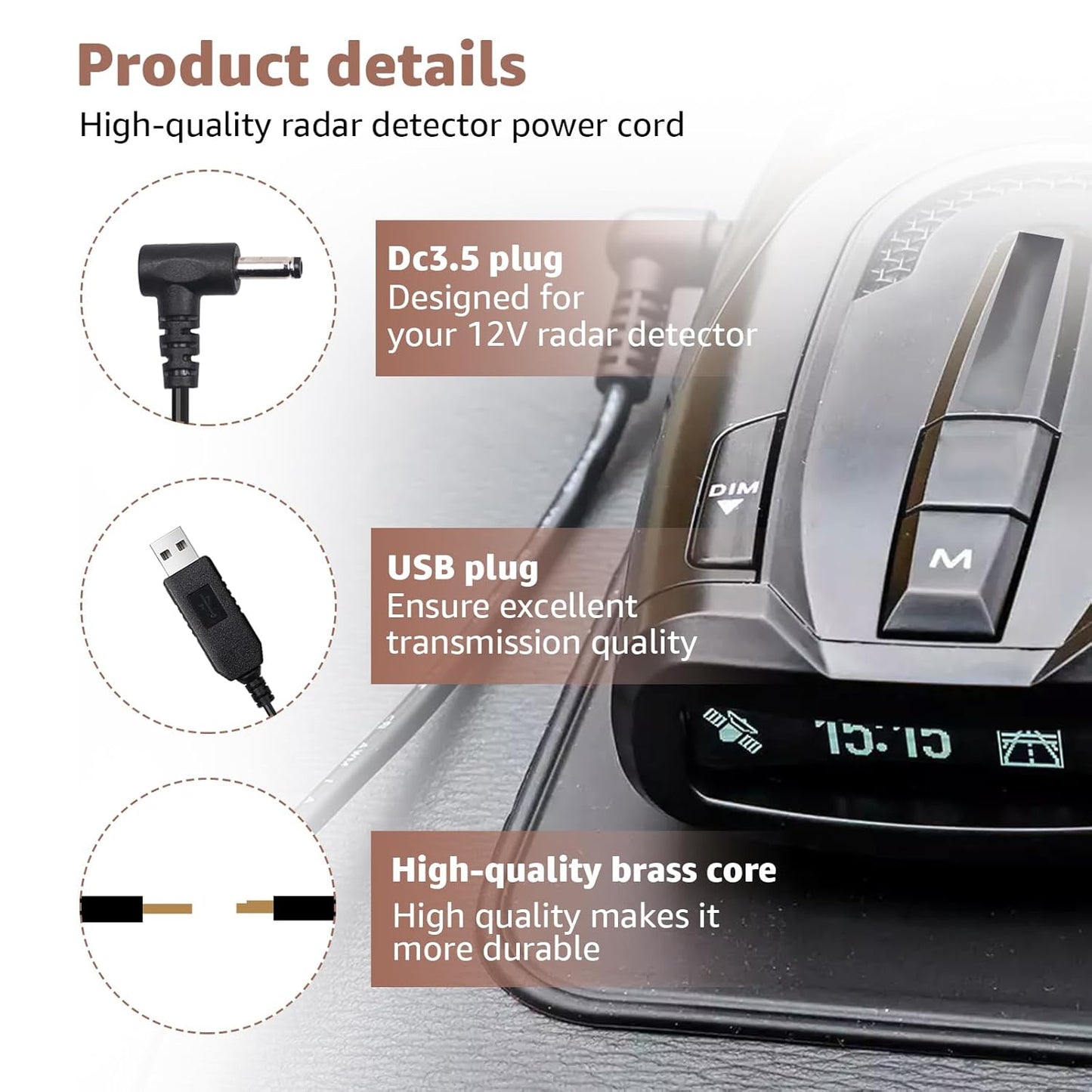 USB to DC3.5 Radar Detector Power Cable,USB C 5V-12V Power Cord Compatible with Cobra RAD 480i,350,380,Uniden DFR1,DFR3,DFR5,Whistler & Radenso Radar Detectors