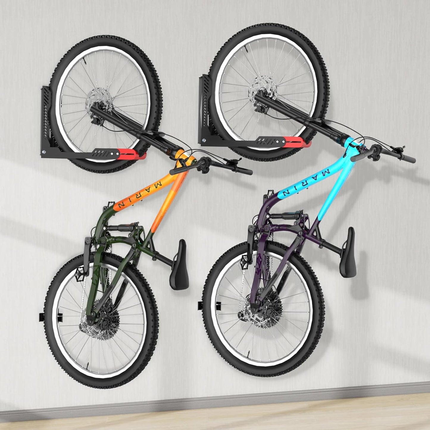 Bike Wall Mount 2 Pack Swivel Bike Rack for Garage, No Heavy Lifting Required Wall Bike Hangers Can Holds up to 77 lbs, Red
