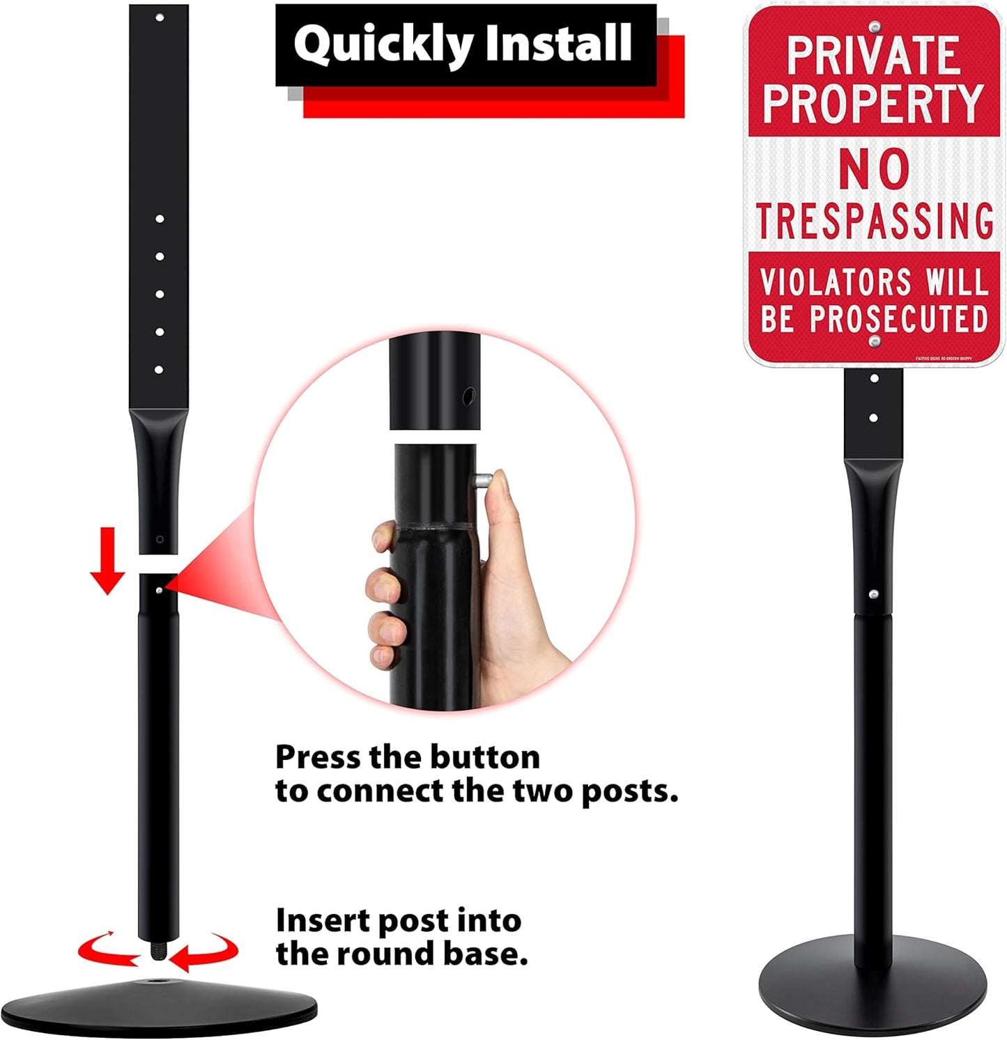 Heavy Duty Parking Sign Base Cast Iron 48" Parking Sign Post, Heavy Duty Cast Iron Sign Holder Base, Movable Sign Stand Suitable for Hanging Warning, Notice, Guiding Sign Display Stand (Black)