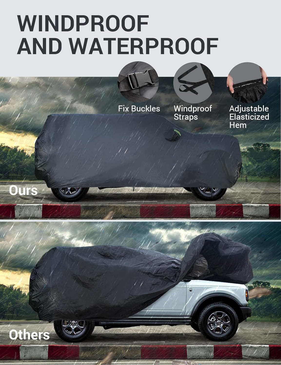 Proadsy 2025 Upgrade Car Cover Compatible with Ford Bronco Sport 2021-2024 2025 210T Windproof All Weather Waterproof Sun Rain UV Dust Snow Protection Outdoor Covers