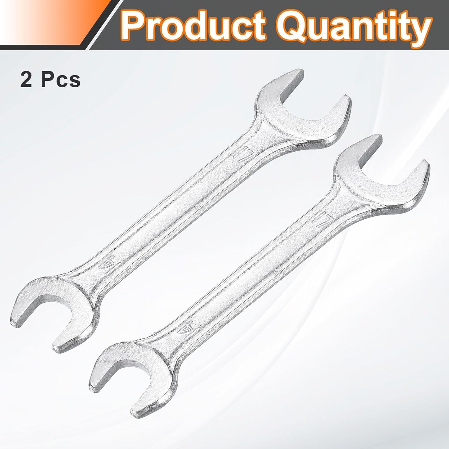HARFINGTON 2pcs Double Open End Wrench 14mm x 17mm Metric 15 Degree Offset Angle Small Flat Head Wrench Galvanizing Open Ended Spanner for Automotive Repair Furniture Assembly