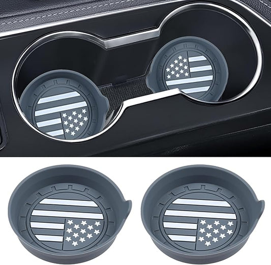 Amooca Car Cup Coaster Universal Non-Slip Silicone Cup Holder Insert Car Interior Accessories for Drink American Flag US Flag 2 Pack Grey
