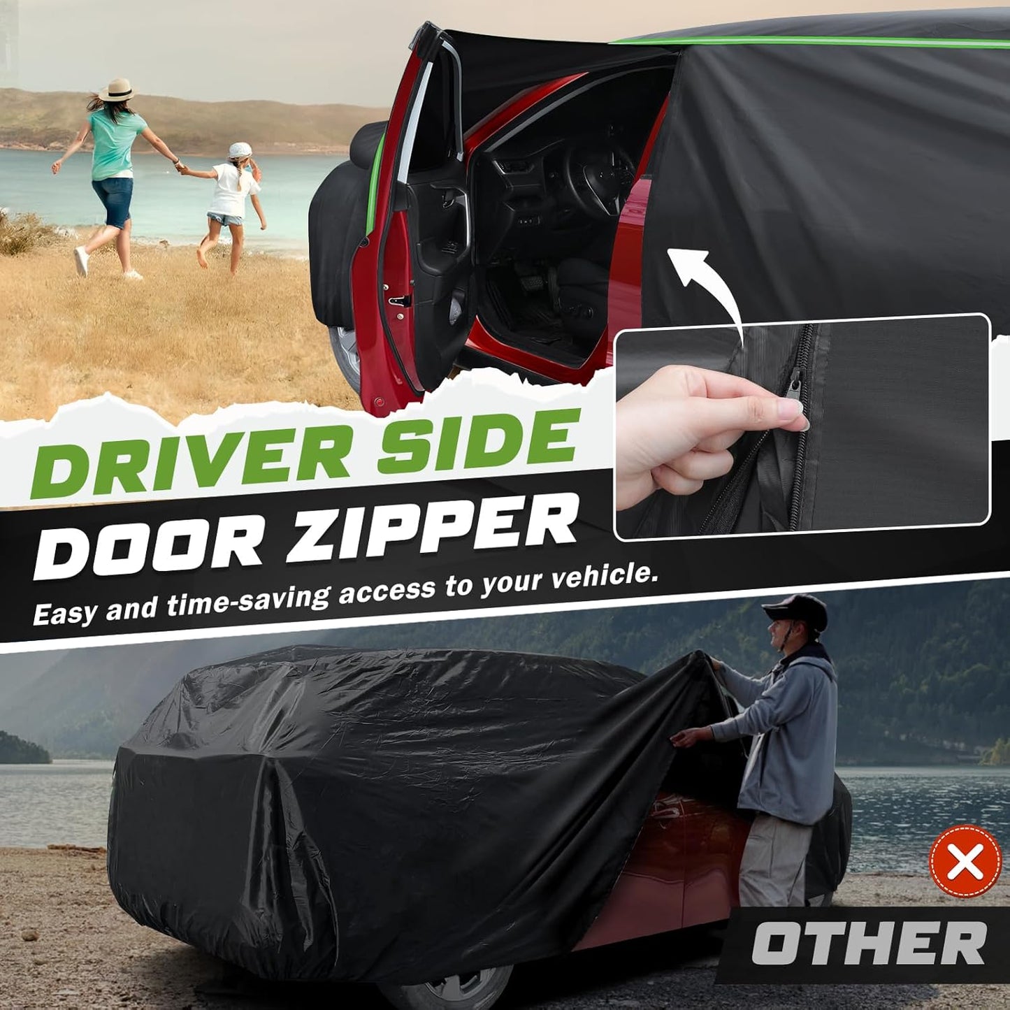 Mixsuper Liner Car Cover for Ford Escape 2000-2026, 7 Layers Waterproof Car Cover Accessories for Escape with Zipper Door, Windproof Straps, Reflective Strips, Anti-UV, All Weather