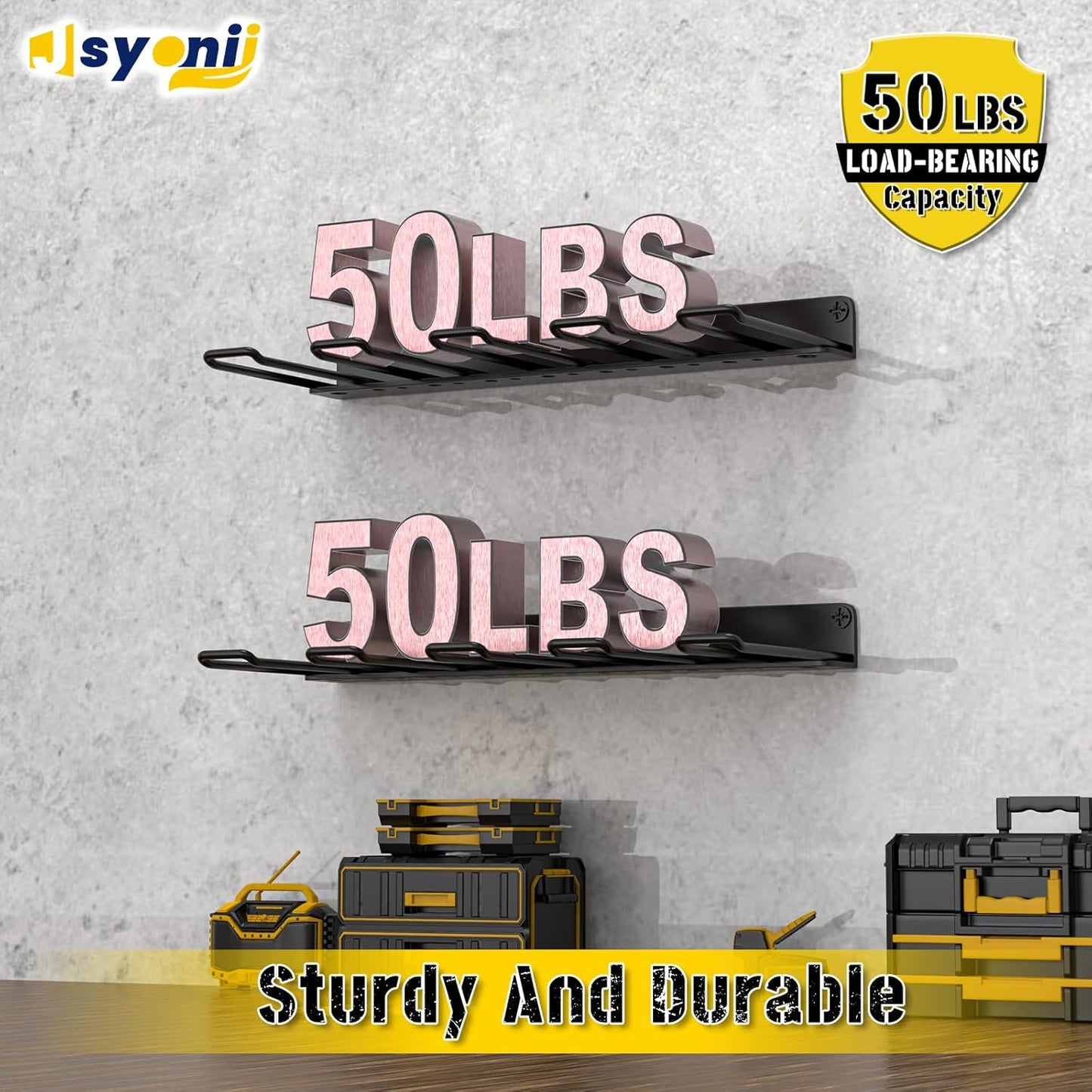 Drill Holder Wall Mount, Power Tool Organizer, Heavy Duty Metal Tool Storage with 8 Drill Racks for Garage Workshop Shed Pegboard Basement, 2 Pcs