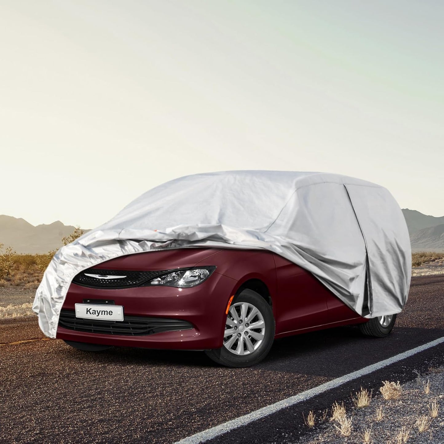 Kayme 6 Layers Car Cover Custom Fit for Chrysler Voyager/Pacifica (2016-2025) Waterproof All Weather for Automobiles, Outdoor Full Cover Rain Sun UV Protection.Silver