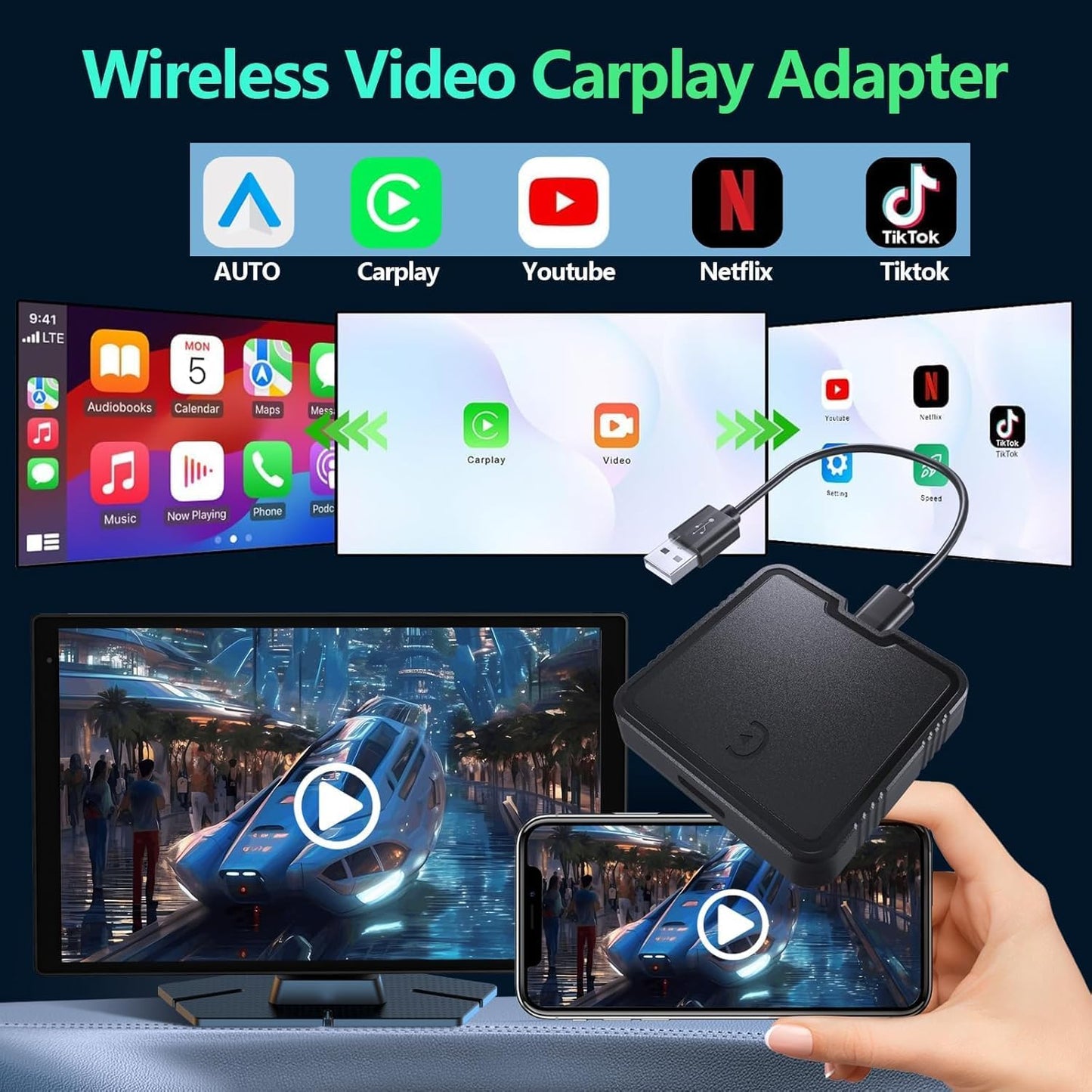 Wireless CarPlay Adapter for Convert Wired to Wireless Car Play Adapter Fast Stable Connection 2025 Upgrade Ai Box Car Play Support Netflix, YouTube, TF Card Plug Connection Cars from 2015 & iOS 10+
