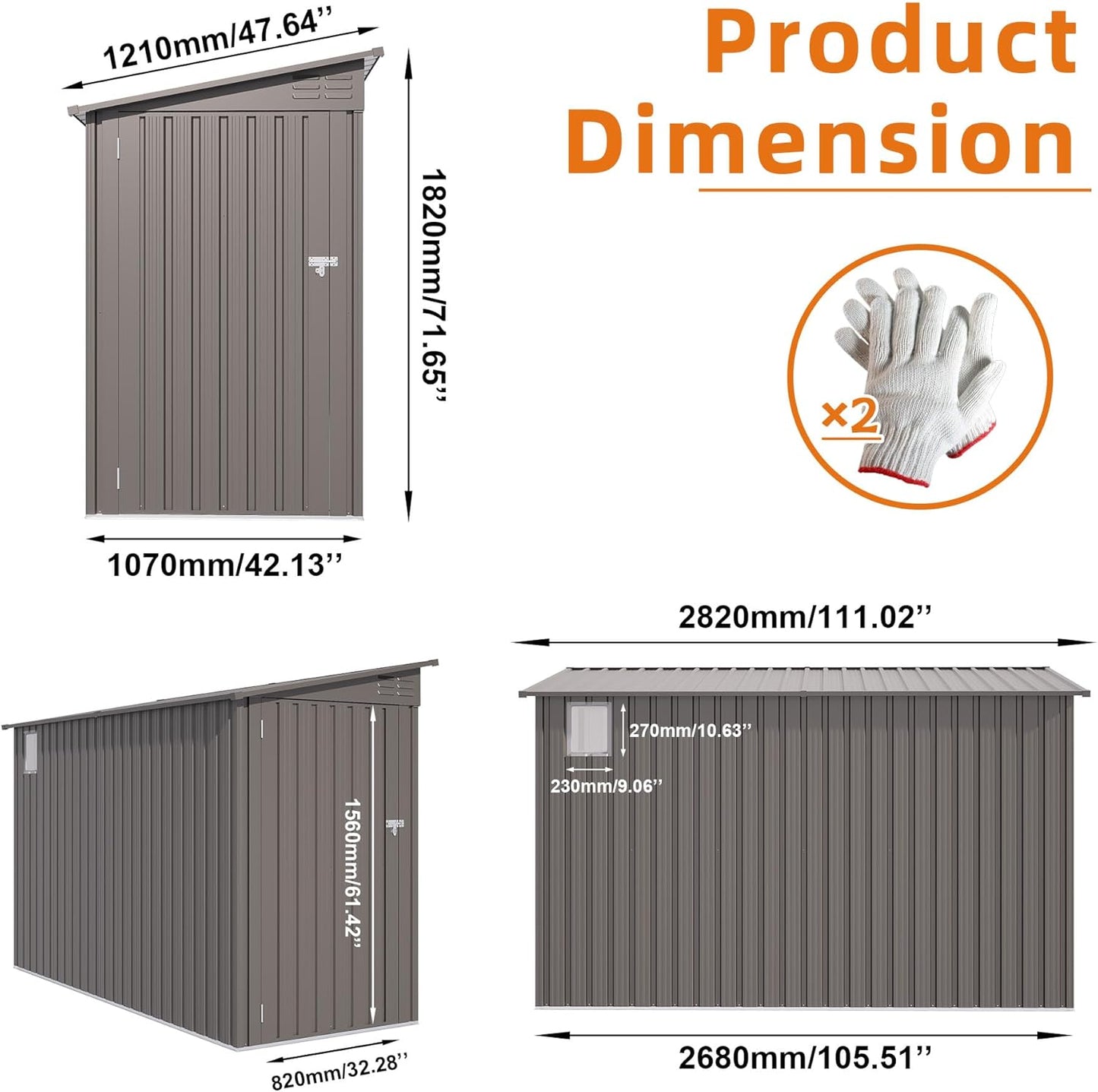 4x9 FT Lean to Shed with Windows, Metal Sheds & Outdoor Storage with 6 Vents and 1 Side Open Door, Outdoor Storage Shed Waterproof for Backyard, Garden, Patio, Gray