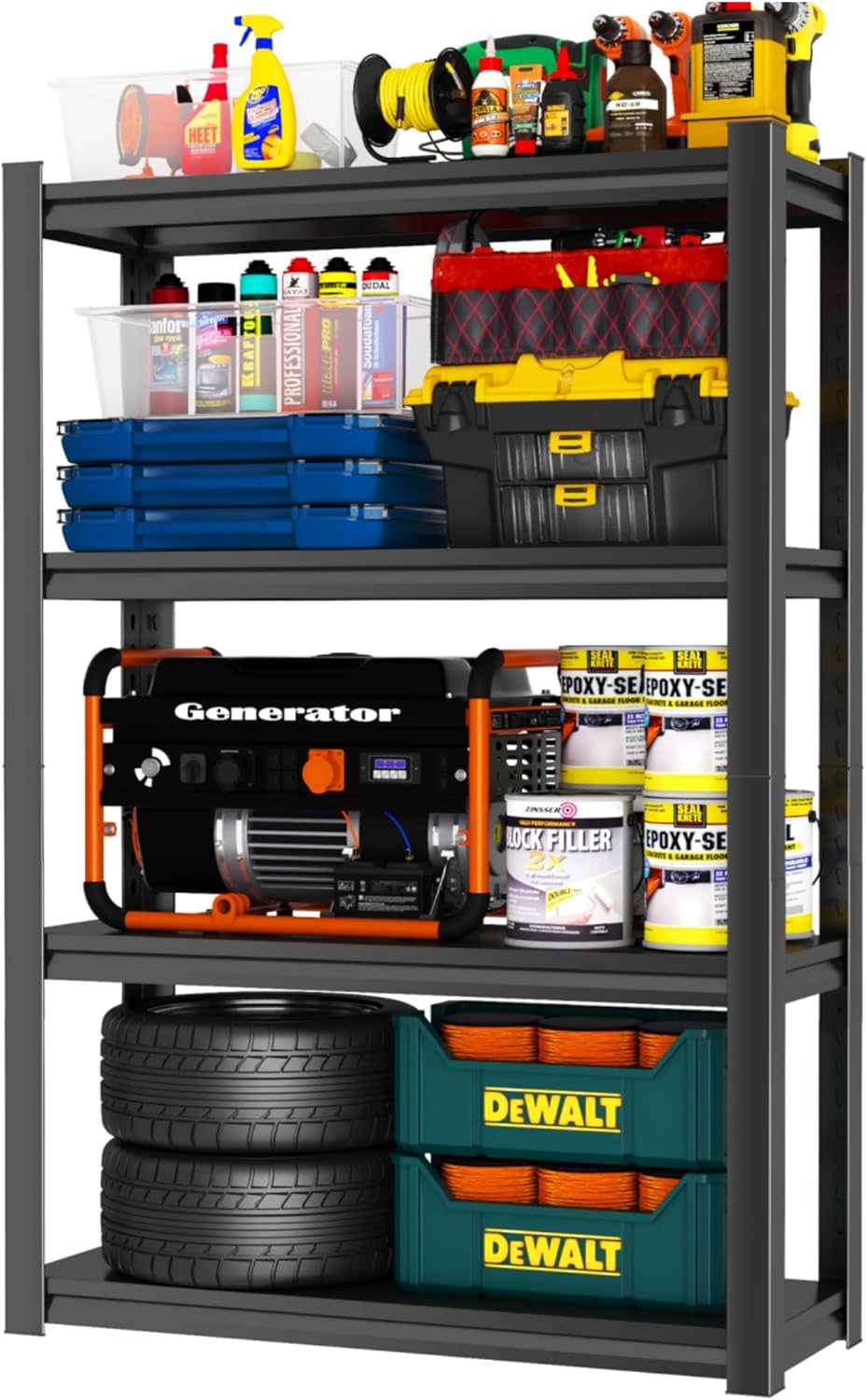 Metal Garage Shelving Unit, Heavy Duty 4-Tier Adjustable Storage Rack, Steel Shelving,2000 lbs Capacity, Industrial Shelves for Heavy Tools and Equipment (4-Tier 63" H x 36" W x 14" D)
