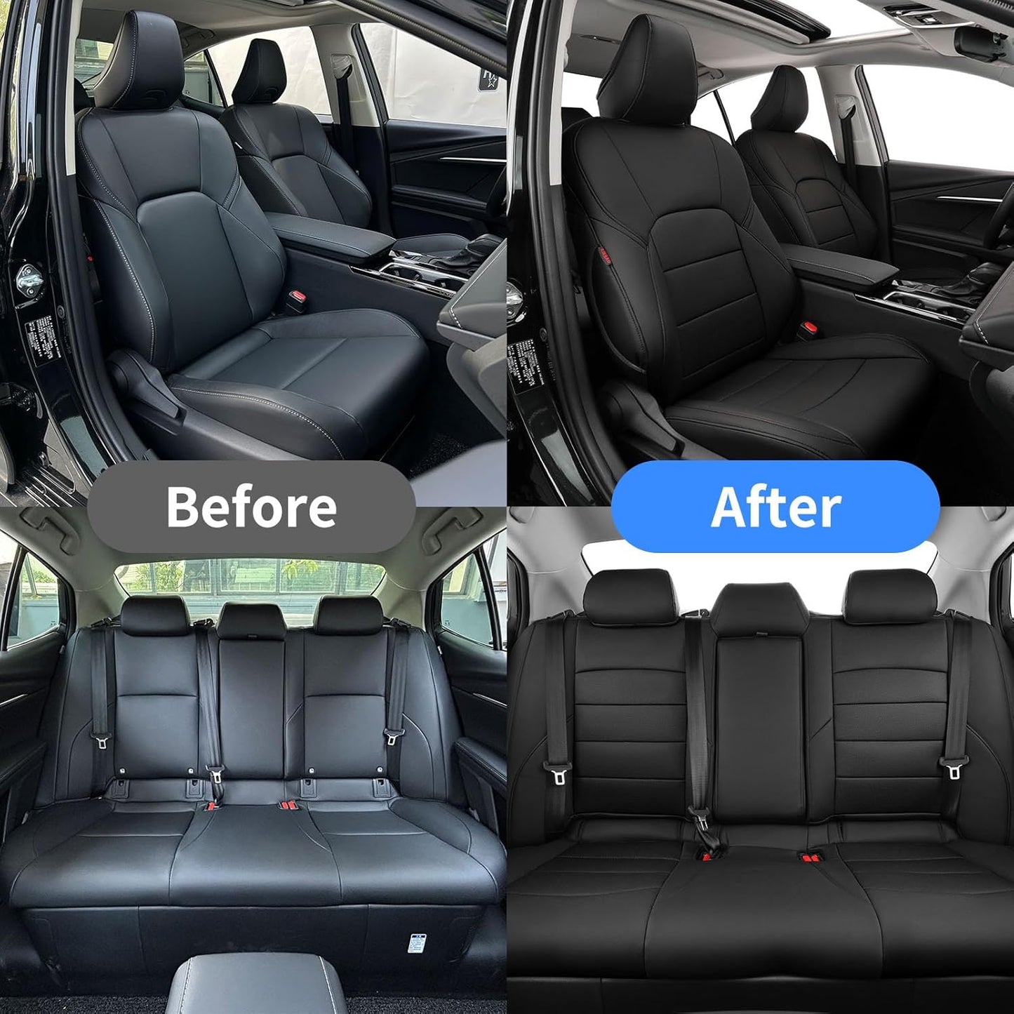 coverdream Leather Seat Covers Custom Fit for 2025 Toyota Camry (Hybrid) LE,SE,Fully Covered,Airbag Compatible Waterproof Car Seat Protector (Full Set,Black)