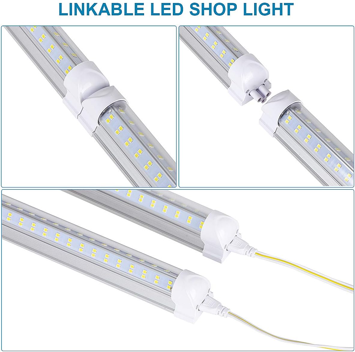 8Ft LED Shop Light Fixture, 120W Integrated LED Tube Light,18000LM, 6000-6500K, Clear Cover,High Output,Four Row V Shape 270 Degree LED Lighting for Warehouse Workshop, 10Pcs