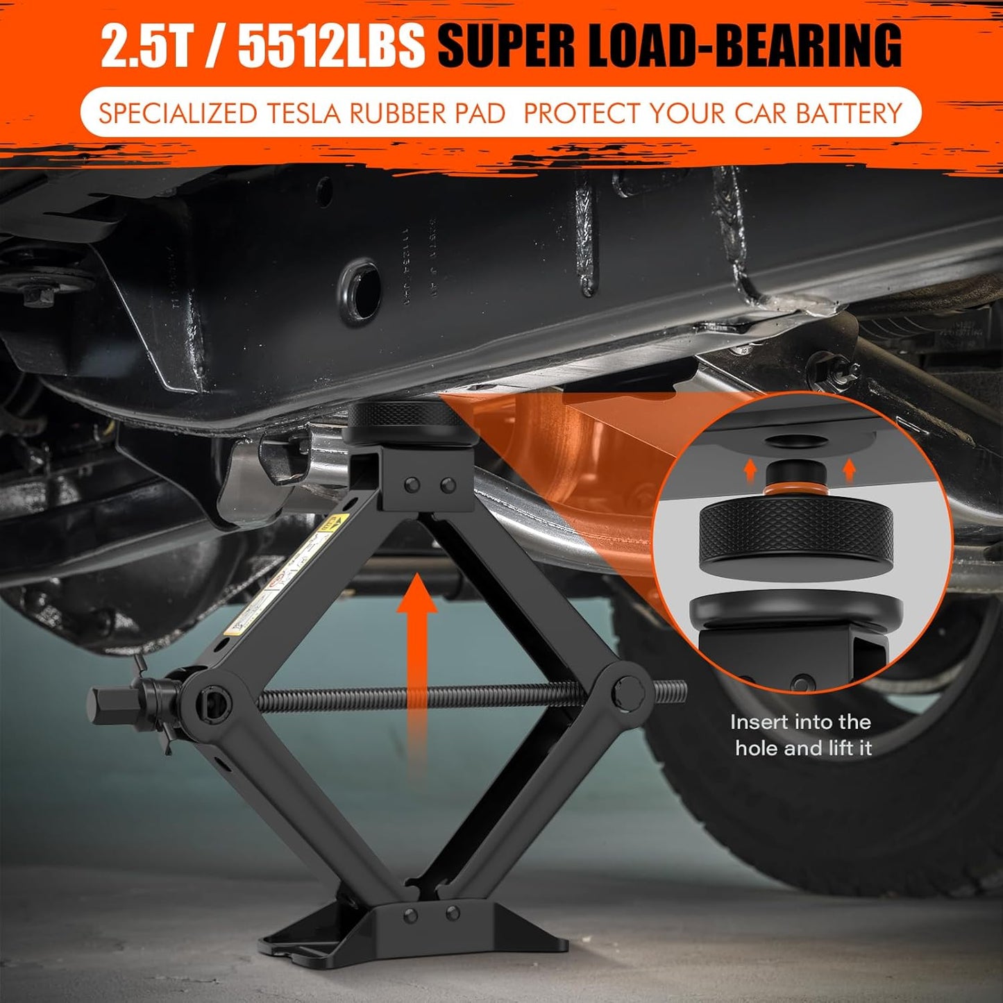 Car Jack for Tesla Model Y Model 3, IMAYCC 2.5 Ton Tesla Car Jack Kit with Pucks/Pad, Scissor Jack for Model Y/3/S/X Spare Tire Repair Tools, Tire Changing Kit for Tesla Vehicles.